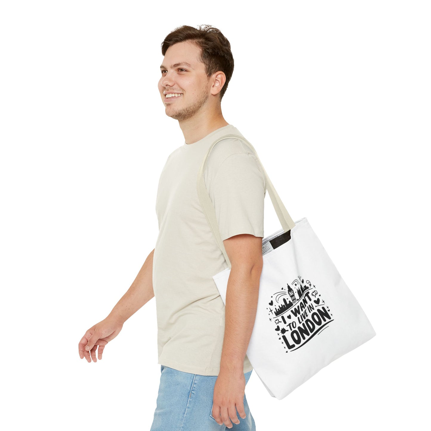 I Want to Live in London Tote Bag | City Lover Gift | Travel Accessory | Inspirational Quote Carryall