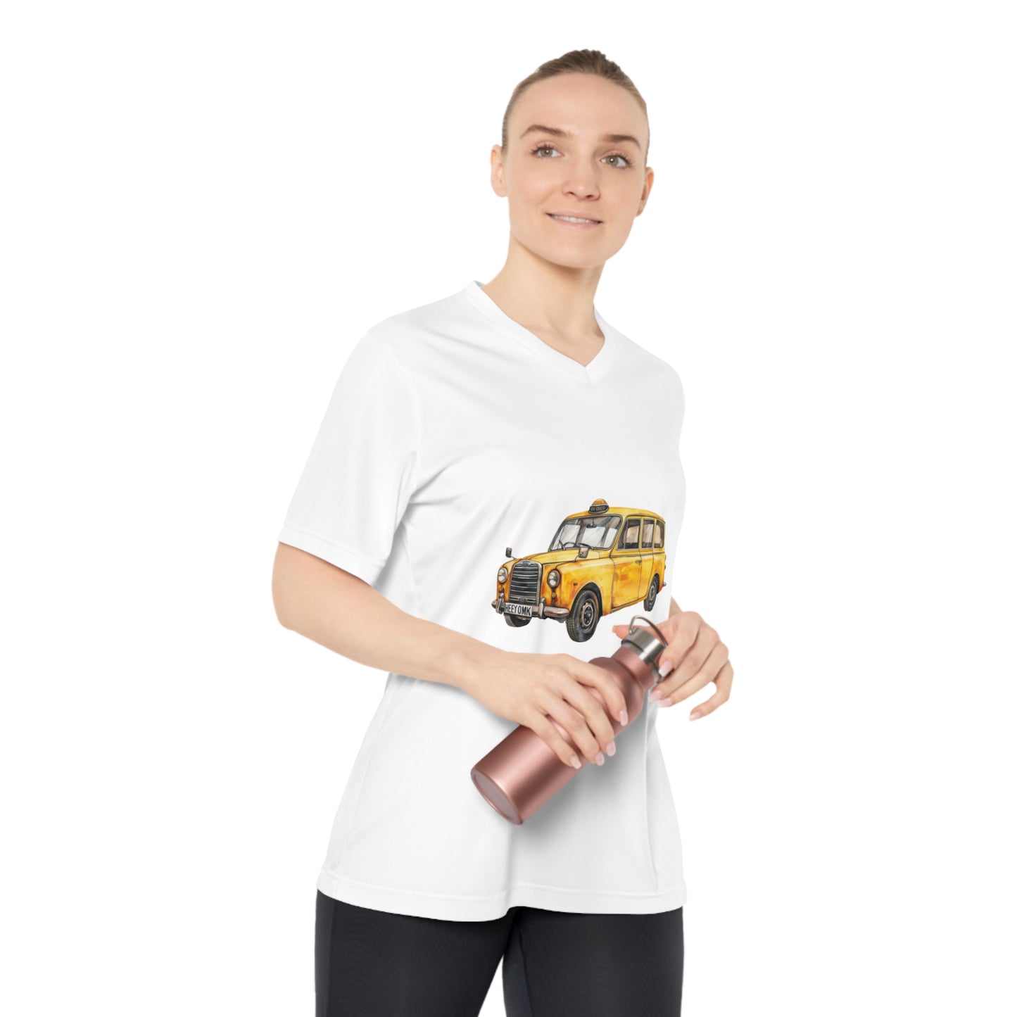 Women's Performance V-Neck T-Shirt - Vintage Yellow Taxi Design - Vintage British Car