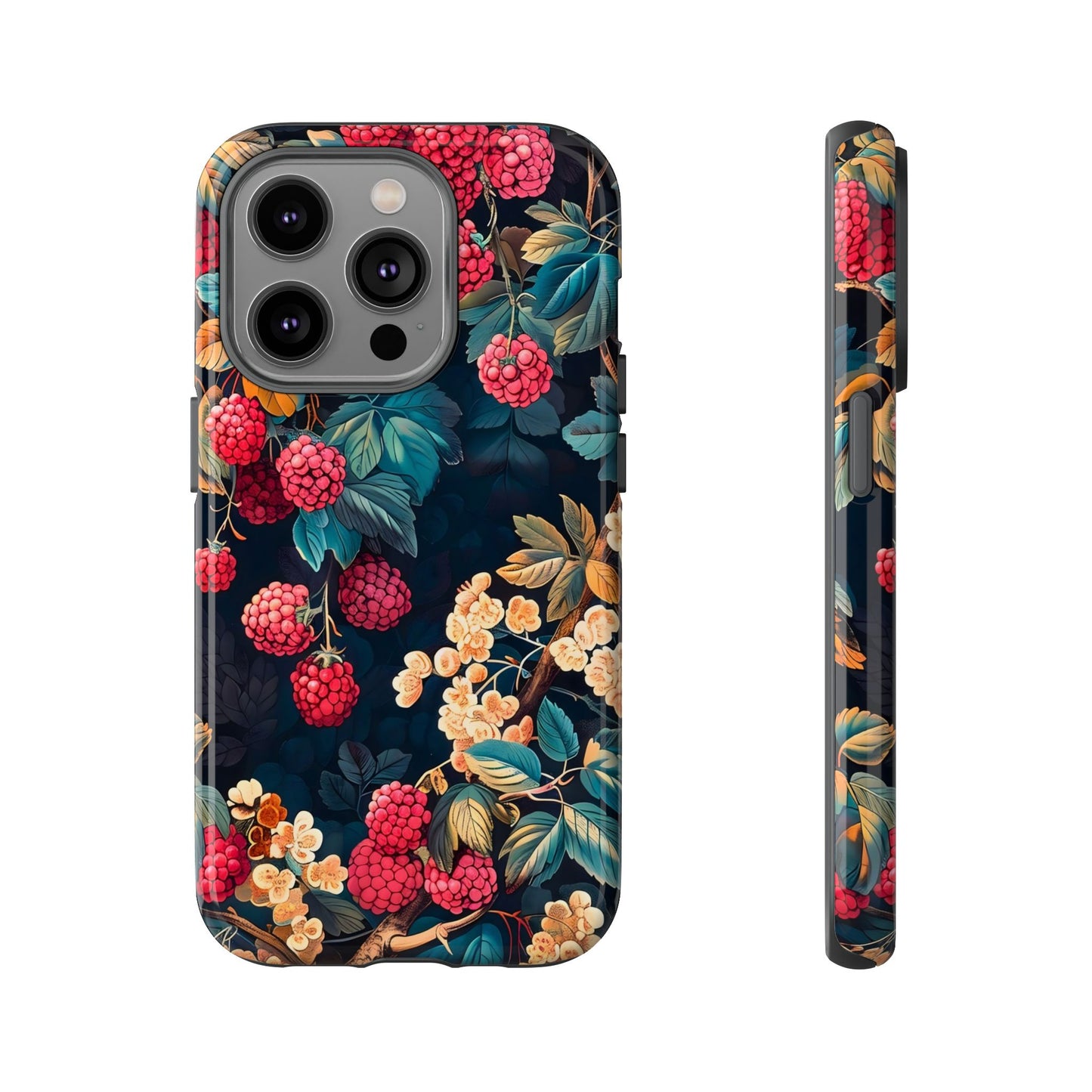 Floral Phone Case with Berry Design, Durable Phone Cover, Floral Print, Gift for Plant Lovers, Nature-Inspired Accessory