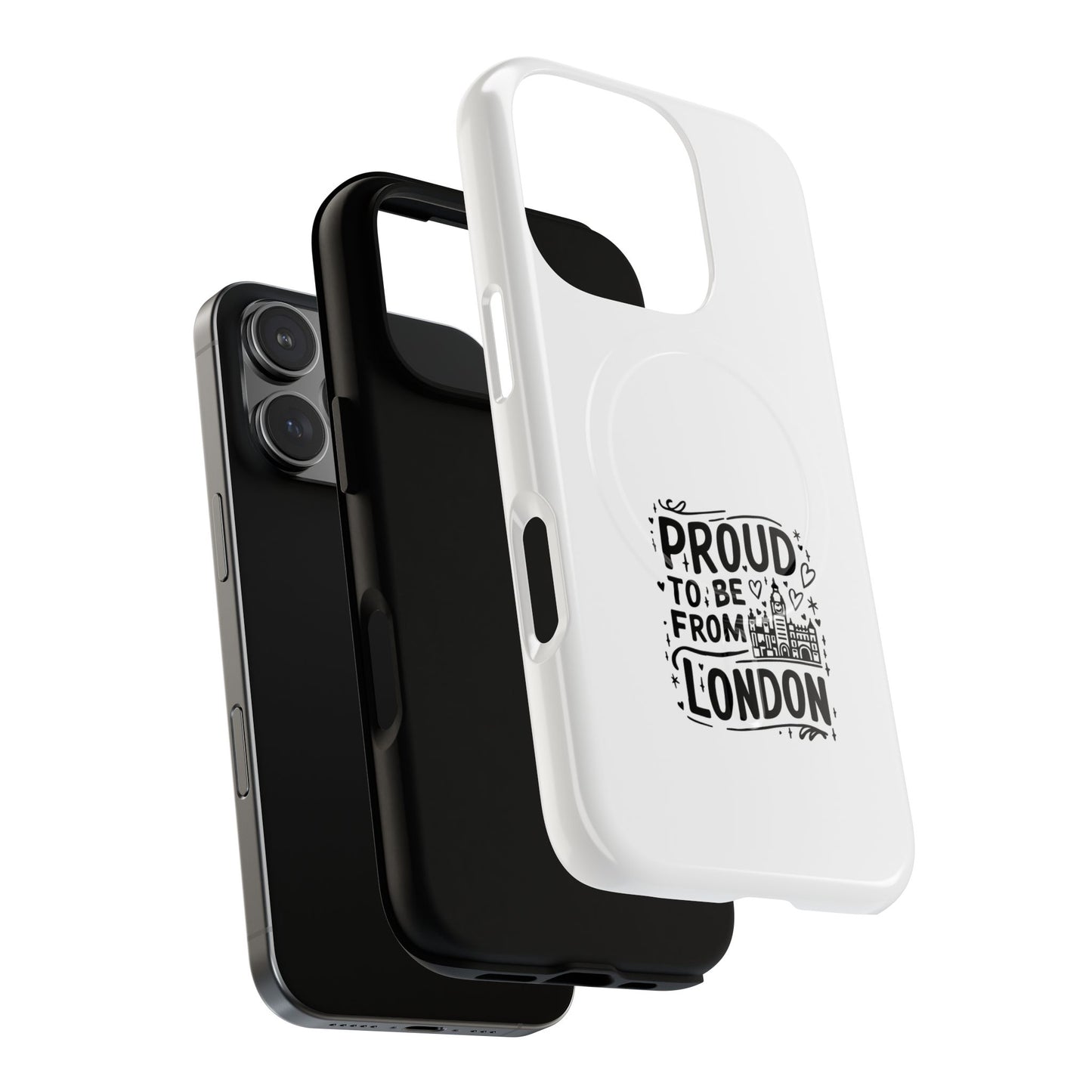 Proud London Magnetic Phone Case, Tough Phone Cover, Gift for Londoners, Travel Souvenir, Black and White Design