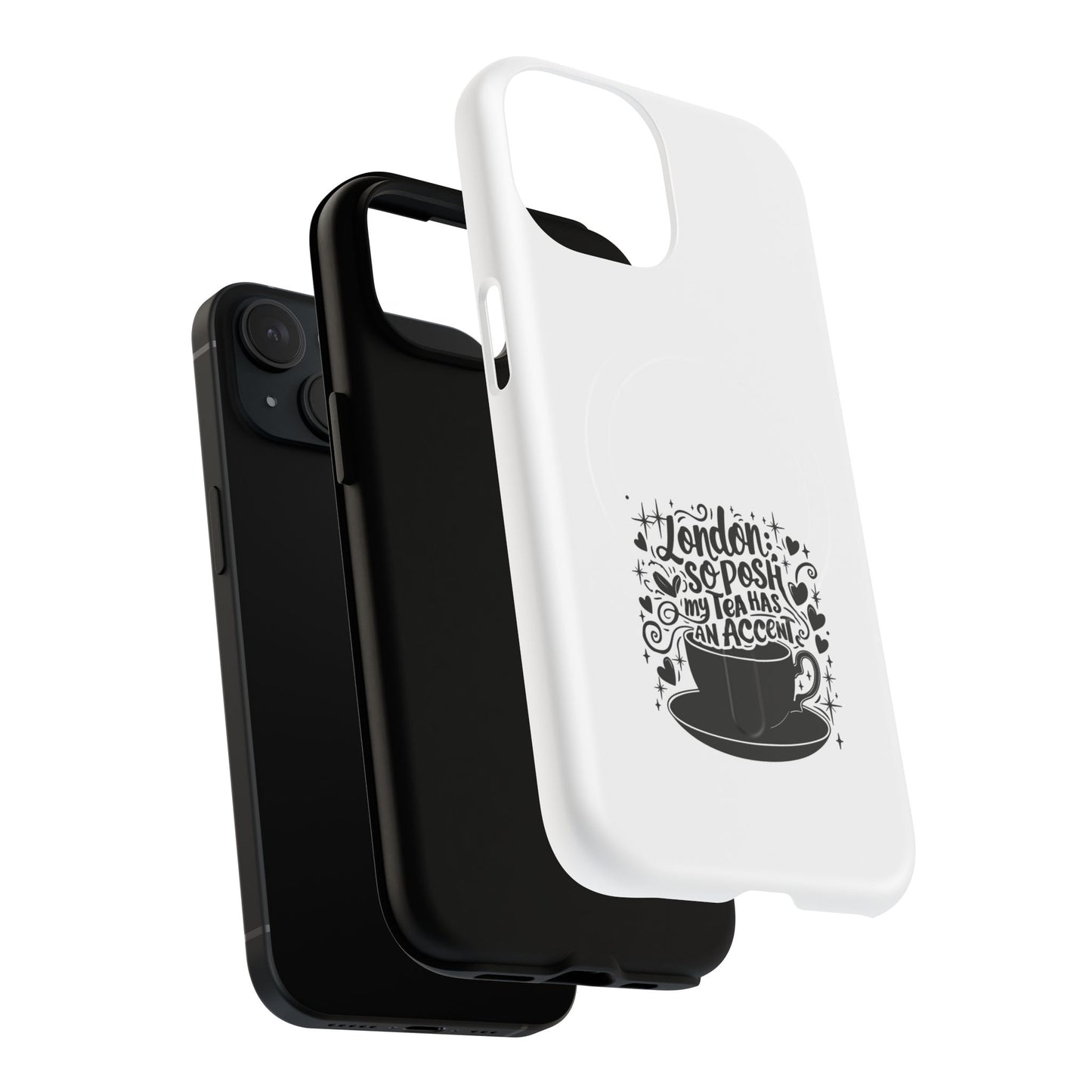 Chic Phone Case with London Tea Design, Tough Magnetic Case for iPhone, Gift for Tea Lovers, Stylish Mobile Accessory, Unique Phone Cover