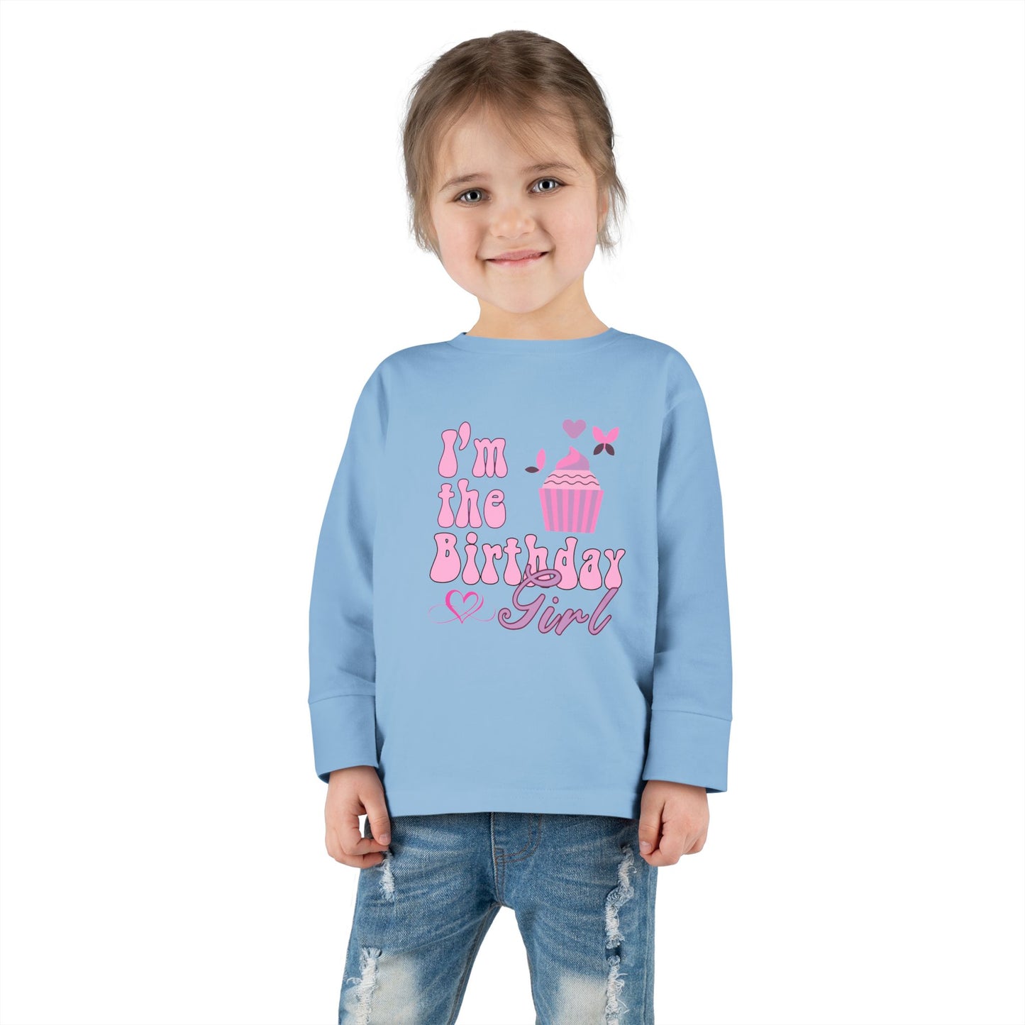 Toddler Long Sleeve Tee - 'I'm the Birthday Girl' Cupcake Design