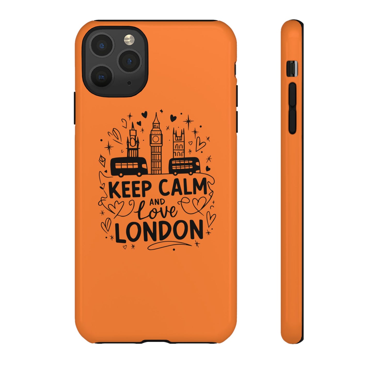 London-Themed Phone Case: Keep Calm and Love London, UK Souvenir, Travel Gift, City Lover, Smartphone Accessories, Orange Design