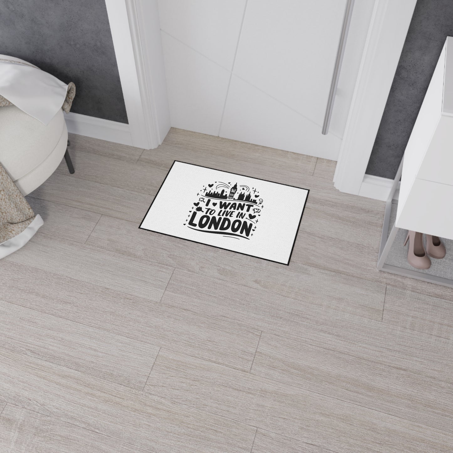 I Want to Live in London Heavy Duty Floor Mat, Inspirational Home Decor, Welcome Mat, Gift for London Lovers, Indoor Outdoor Rug