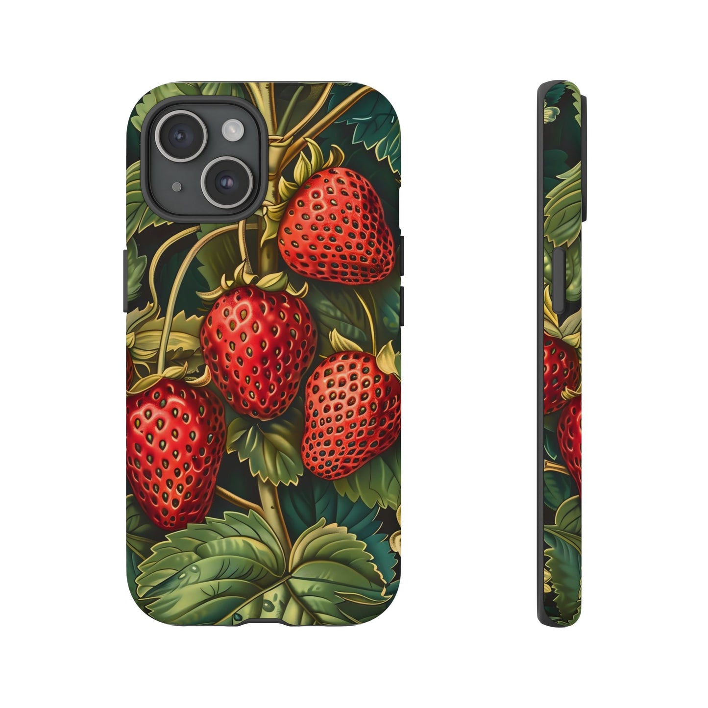 Strawberry Phone Case, Tough Berry Case, Floral Phone Cover, Cute Smartphone Shell, Nature-Inspired Gift
