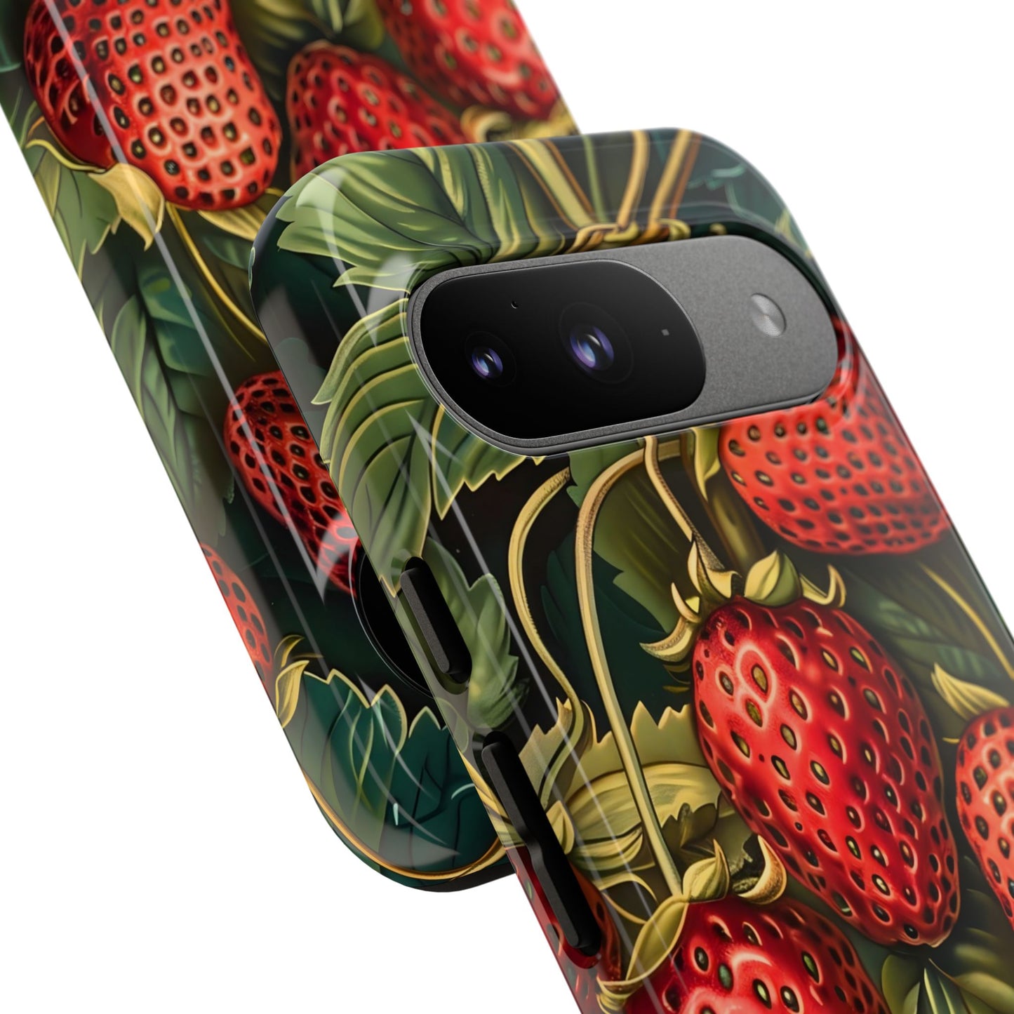 Strawberry Phone Case, Tough Berry Case, Floral Phone Cover, Cute Smartphone Shell, Nature-Inspired Gift