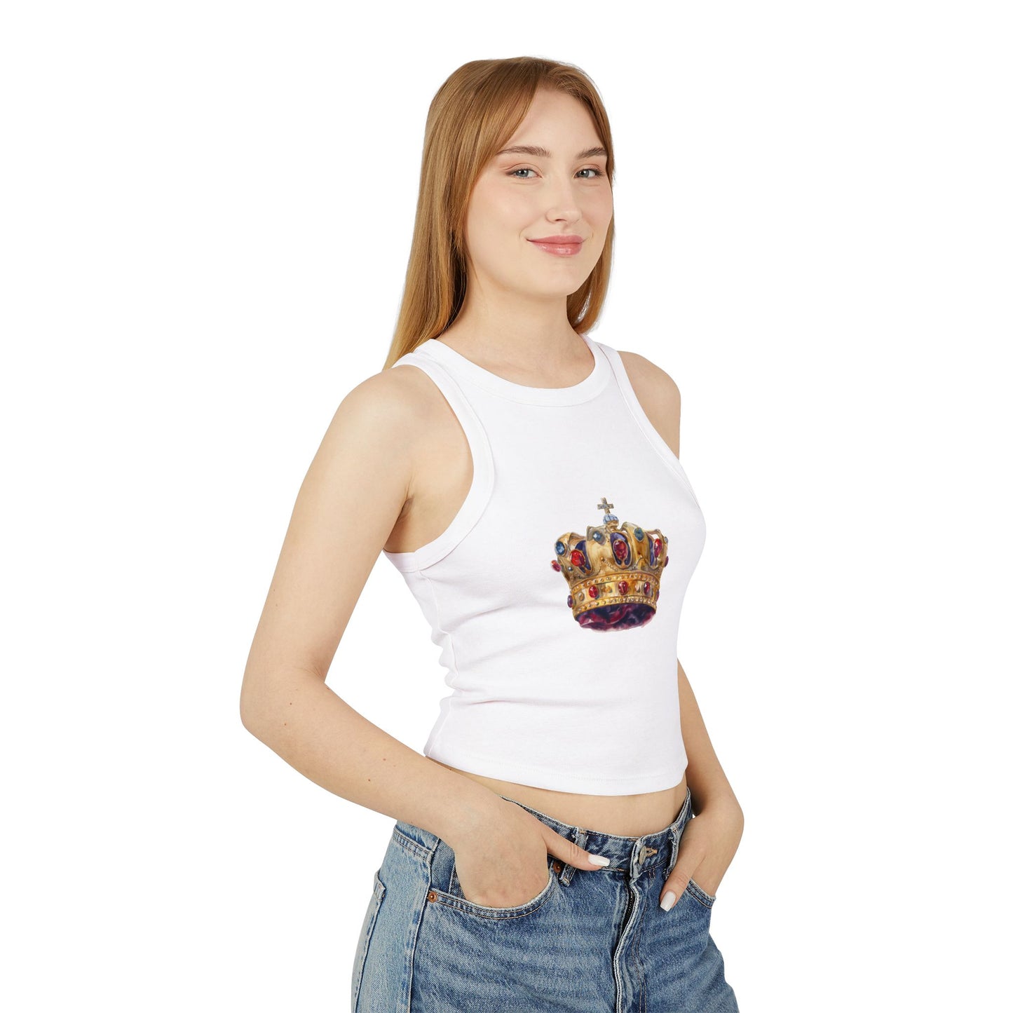 Women's Micro Rib Racer Tank Top - British Royal Crown Design - Iconic Symbol of Monarchy