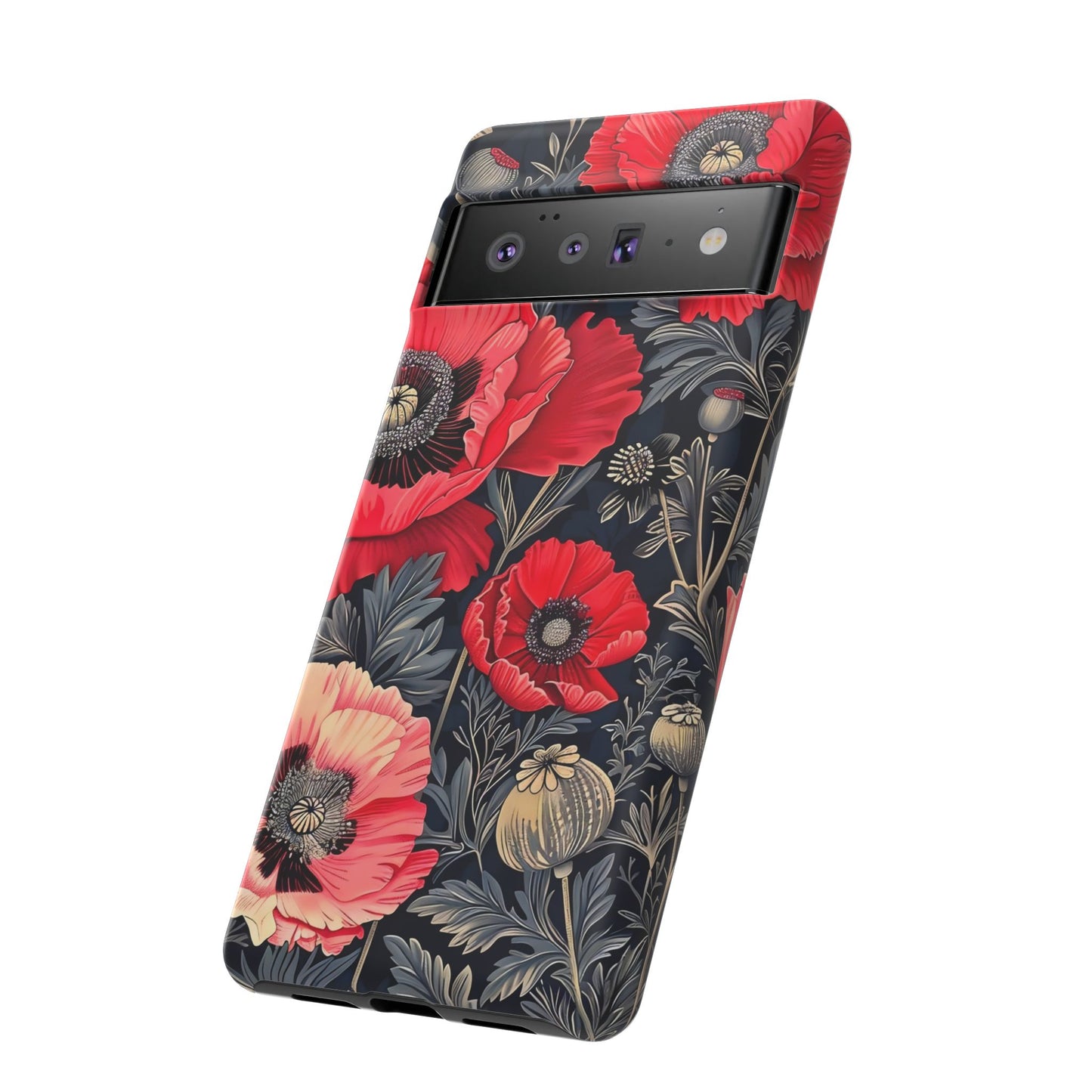 Floral Phone Case with Artistic Poppies, Tough Cases, Flower Design, Nature Lover Gift, Customizable Mobile Cover, Stylish Phone Accessories