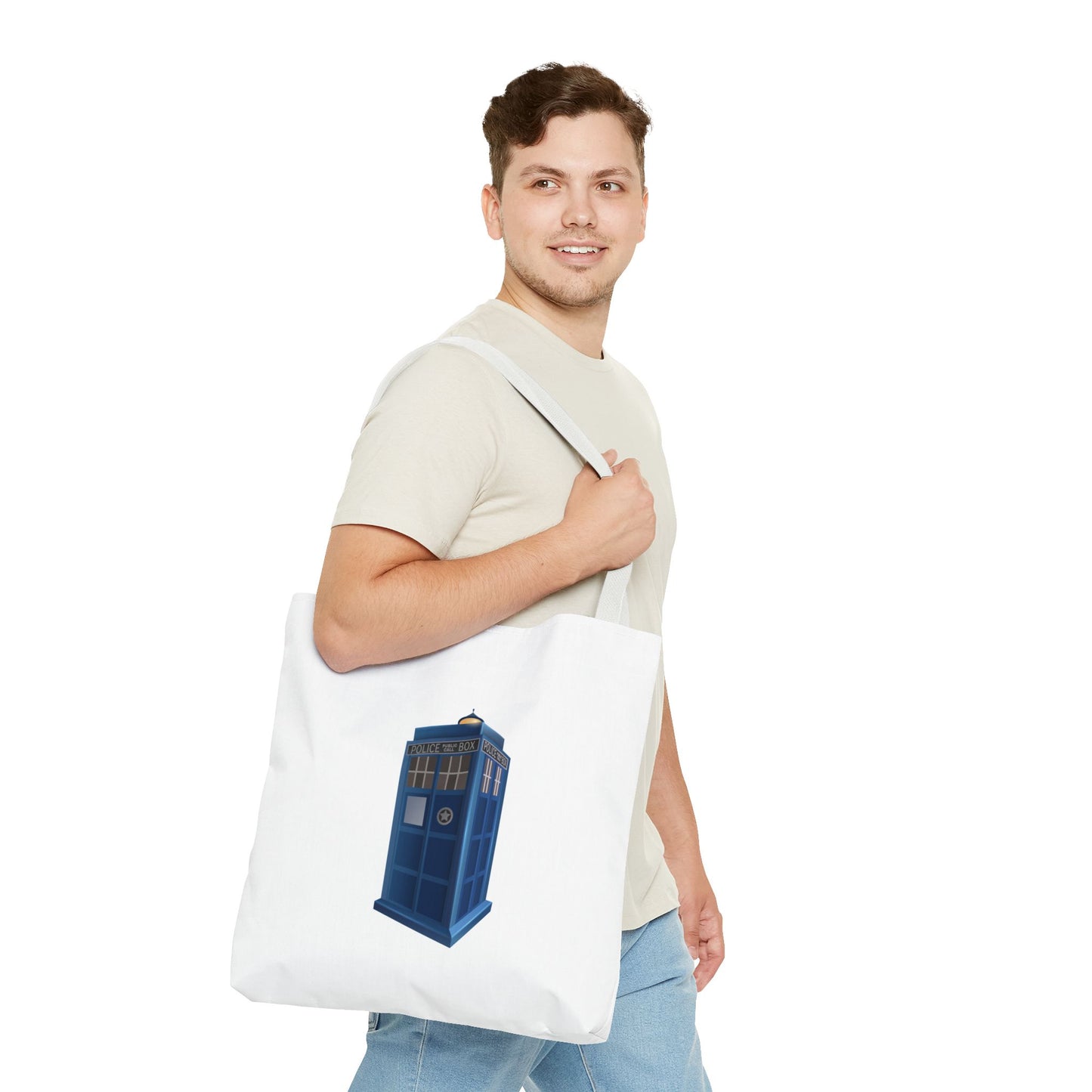 Doctor Who Inspired Tote Bag | Blue Police Box Bag | Fan Merchandise | Eco-Friendly Shopping Bag | Unique Gift for Whovians