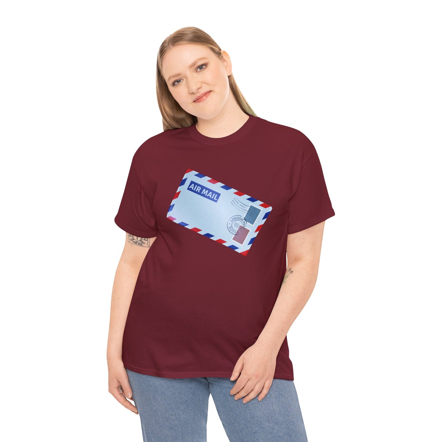 Unisex Heavy Cotton Tee - Vintage British Air Mail - Classic Postal Design