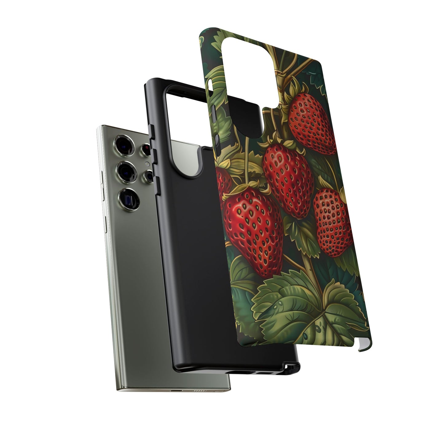 Strawberry Phone Case, Tough Berry Case, Floral Phone Cover, Cute Smartphone Shell, Nature-Inspired Gift