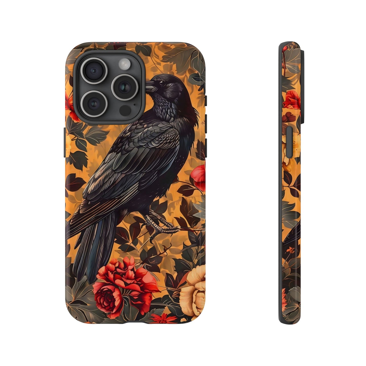 Raven Floral Phone Case - Tough Cases, Blackbird Decor, Gift for Nature Lovers, Bird Themed Accessories, Unique Phone Cover