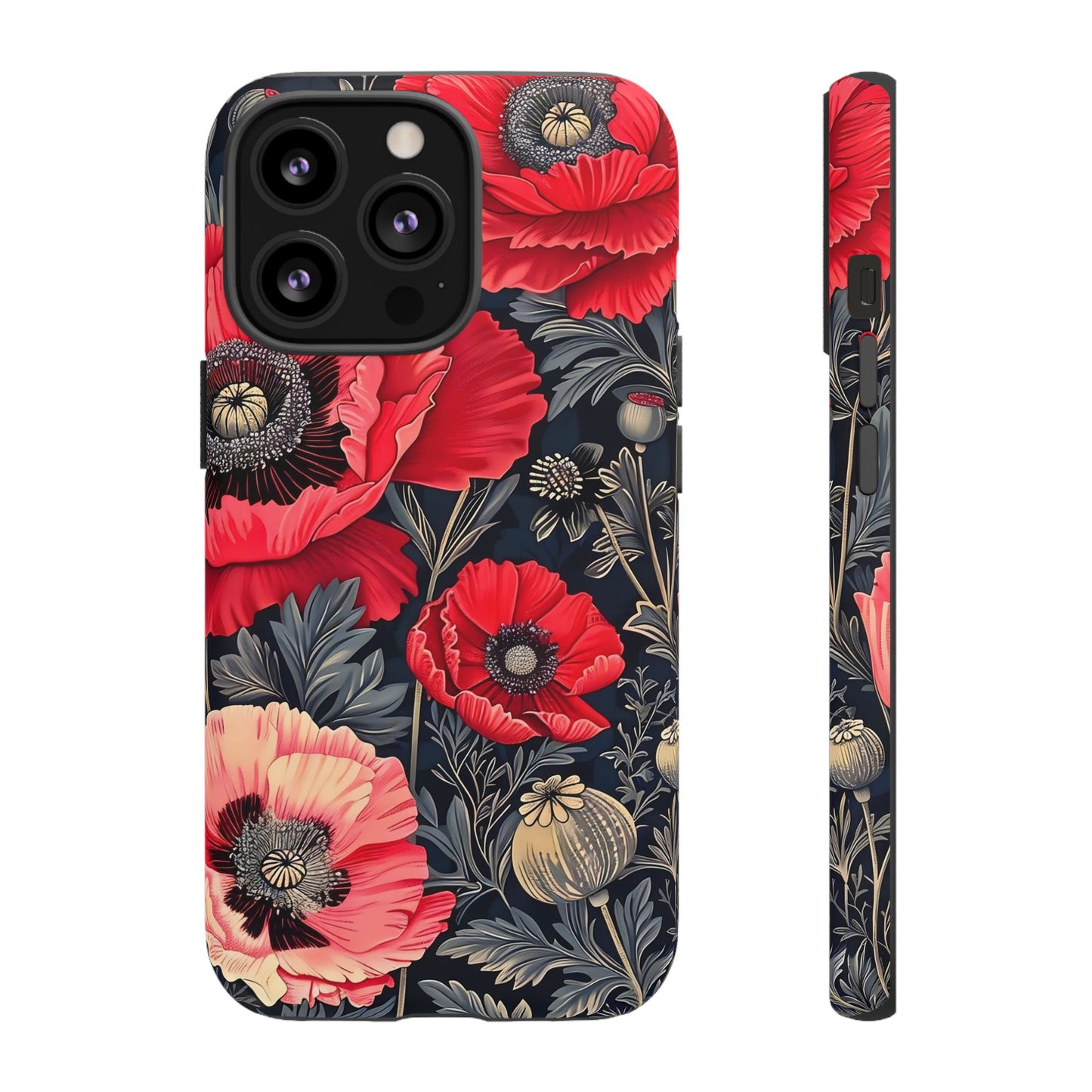 Floral Phone Case with Artistic Poppies, Tough Cases, Flower Design, Nature Lover Gift, Customizable Mobile Cover, Stylish Phone Accessories