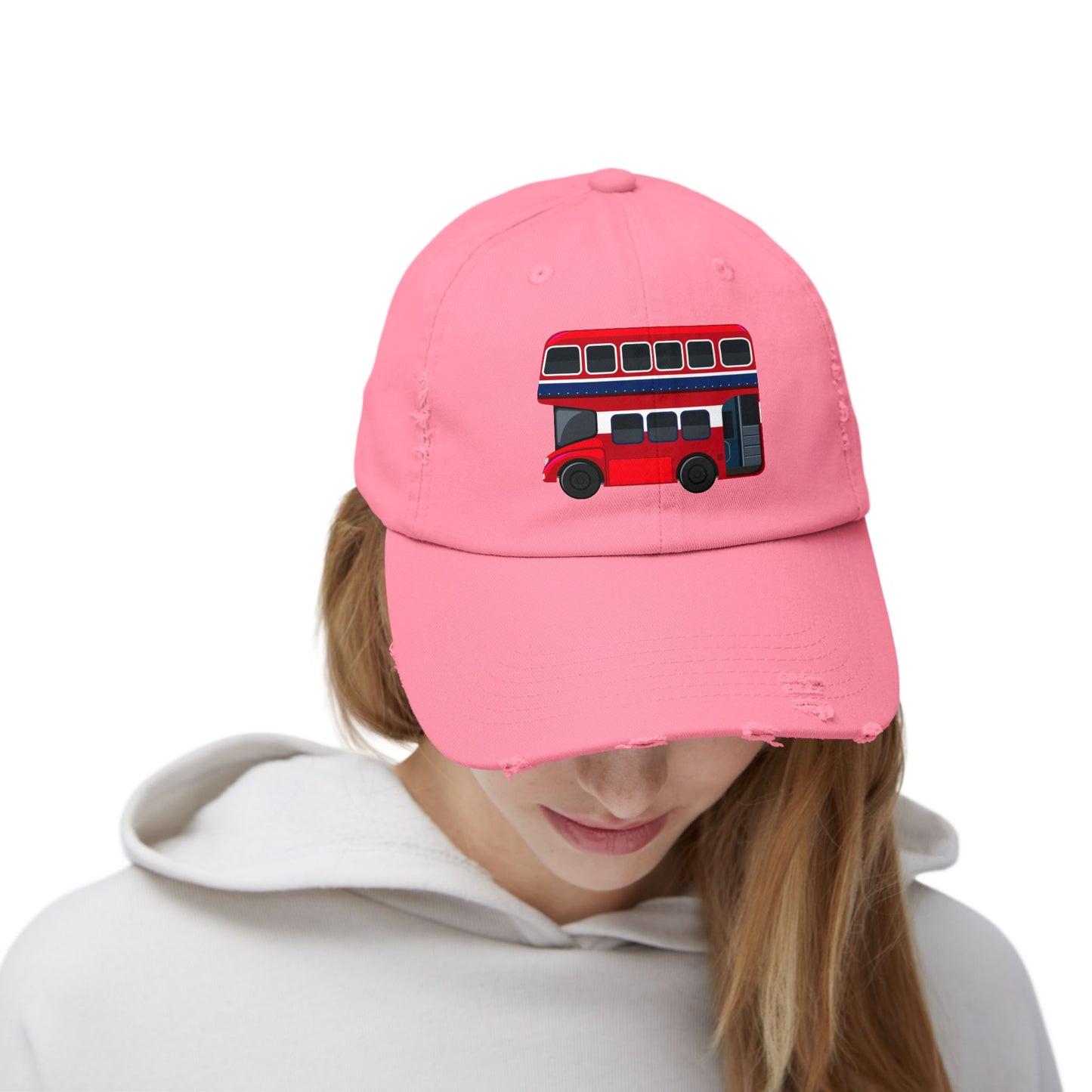 Vintage London Bus Cap, Unisex Distressed Cap, Casual Streetwear, Gift for Travelers, Retro Hat, Summer Accessory, Fun Fashion