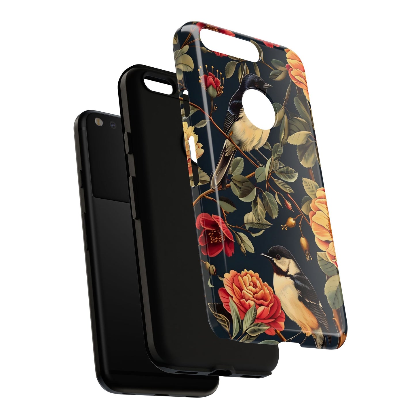 Floral Phone Case with Birds, Botanical iPhone Cover, Bird Lover Gift, Nature-Inspired Accessories, Eco-Friendly Mobile Case