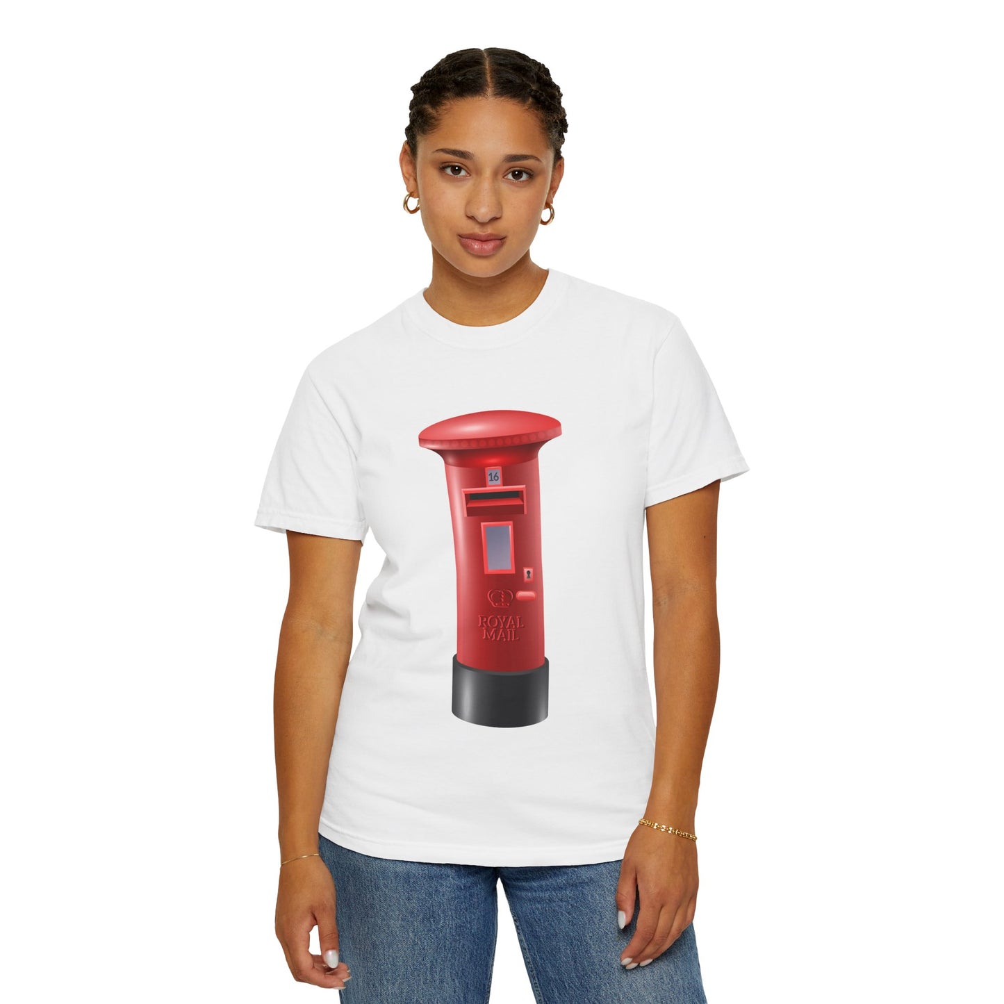 Unisex Garment-Dyed T-shirt - Classic UK Royal Mailbox Design - British Postbox Icon