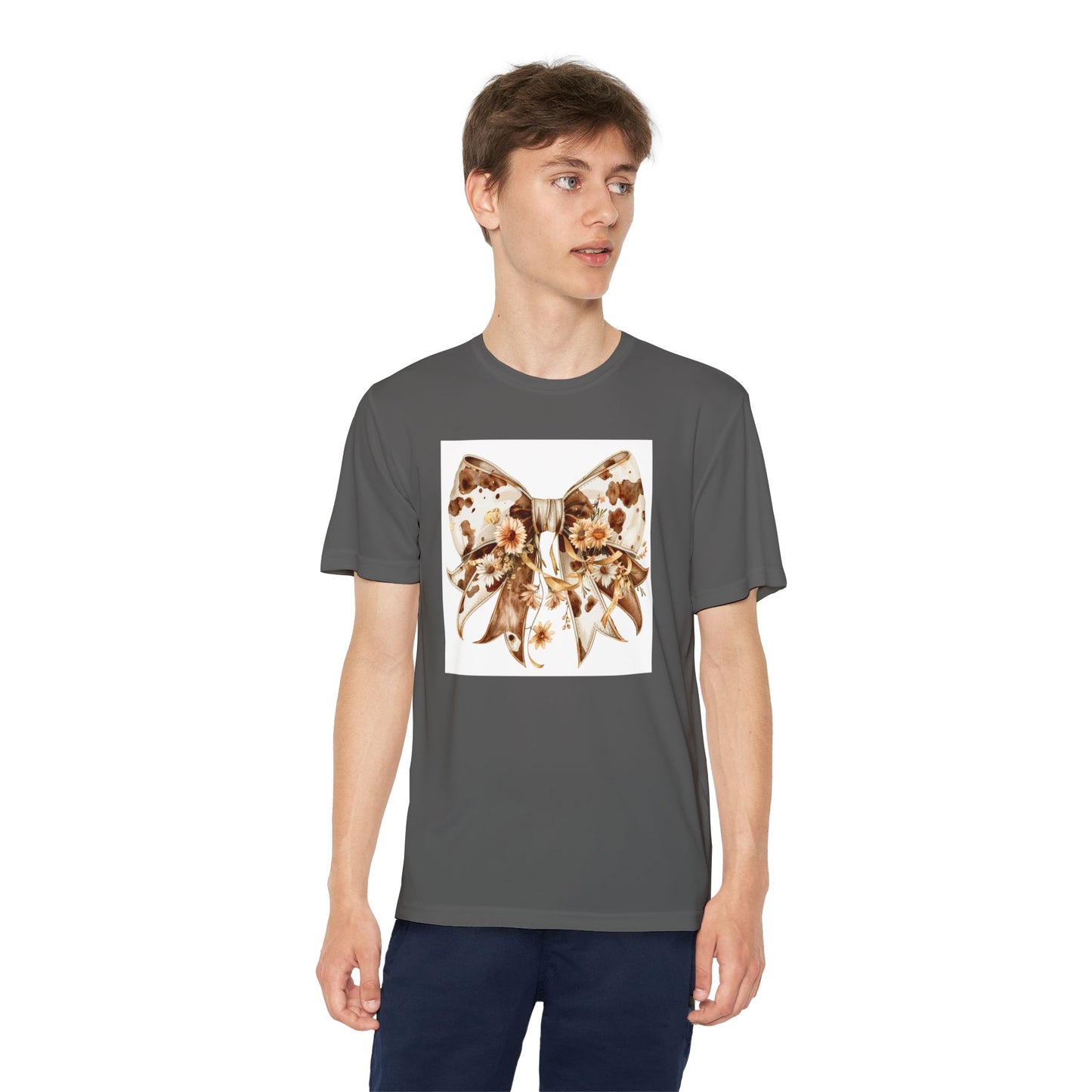 Youth Tee - Boho Western Bow with Flowers and Cow Pattern - Cute & Stylish T-Shirt for Kids