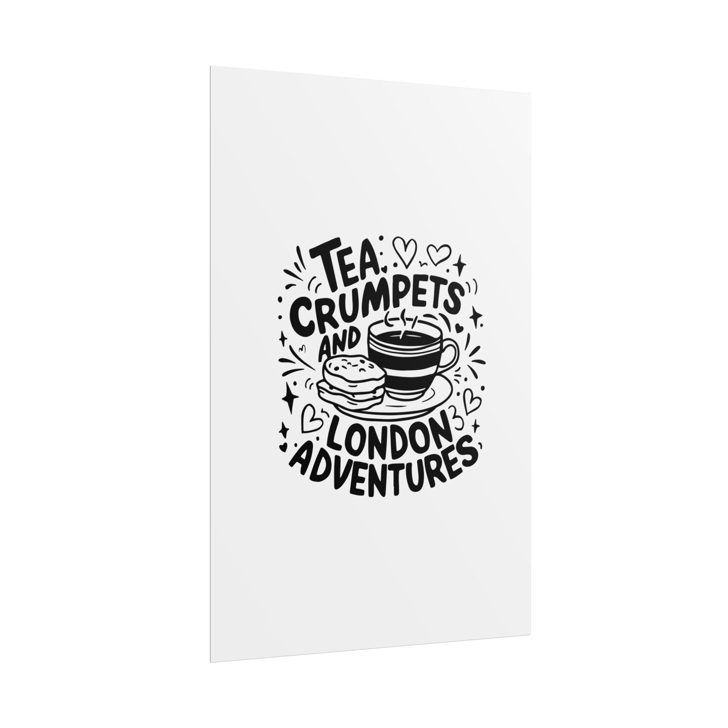 London Adventure Tea Crumpet Rolled Poster, Cute Wall Art, Gift for Tea Lovers, Home Decor, Travel Enthusiasts
