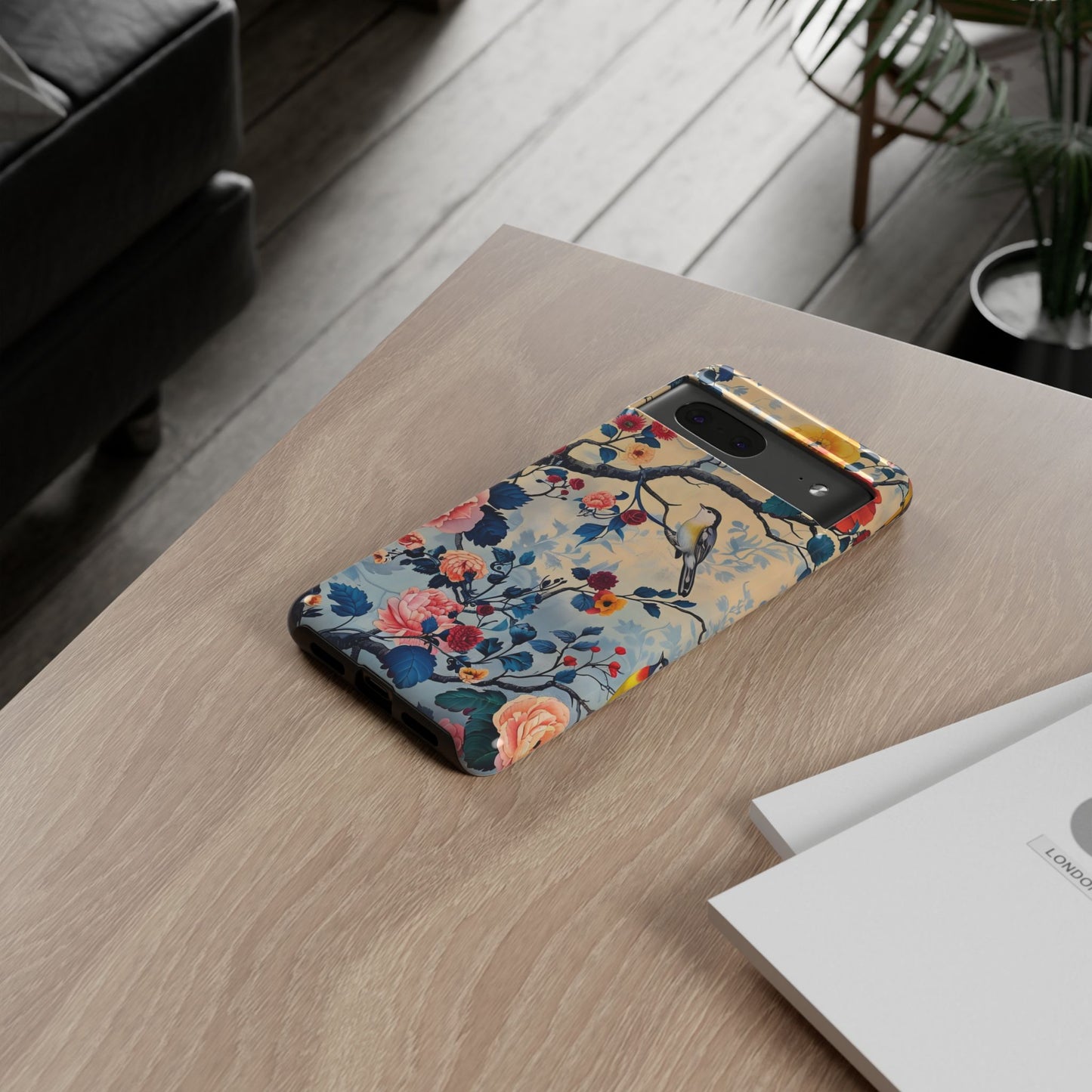 Floral Phone Case, Tough Cases with Bird and Flower Design, Trendy Accessory, Gift for Nature Lovers, Stylish Protection