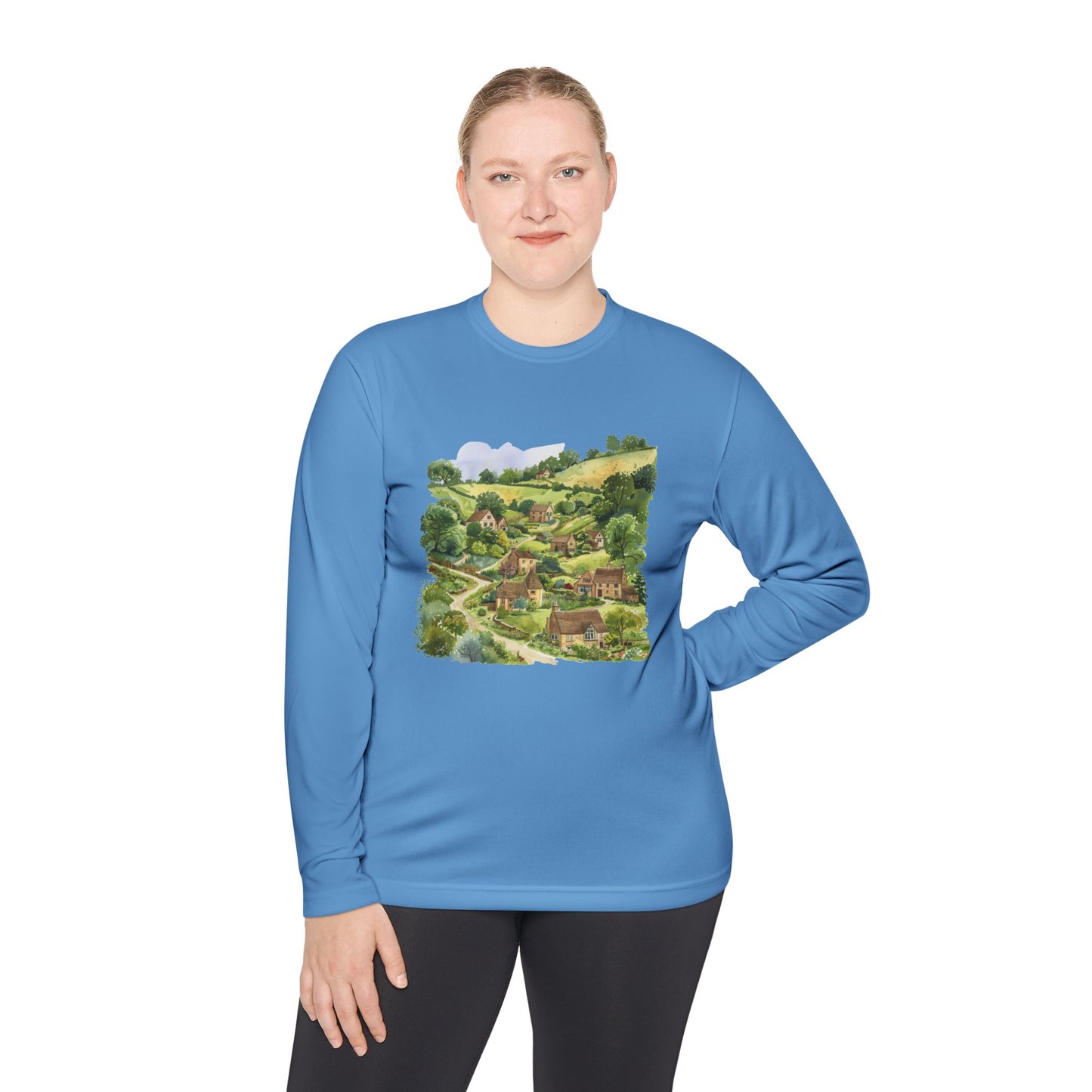 Unisex Lightweight Long Sleeve Tee - Scenic Village - Perfect for Nature Lovers