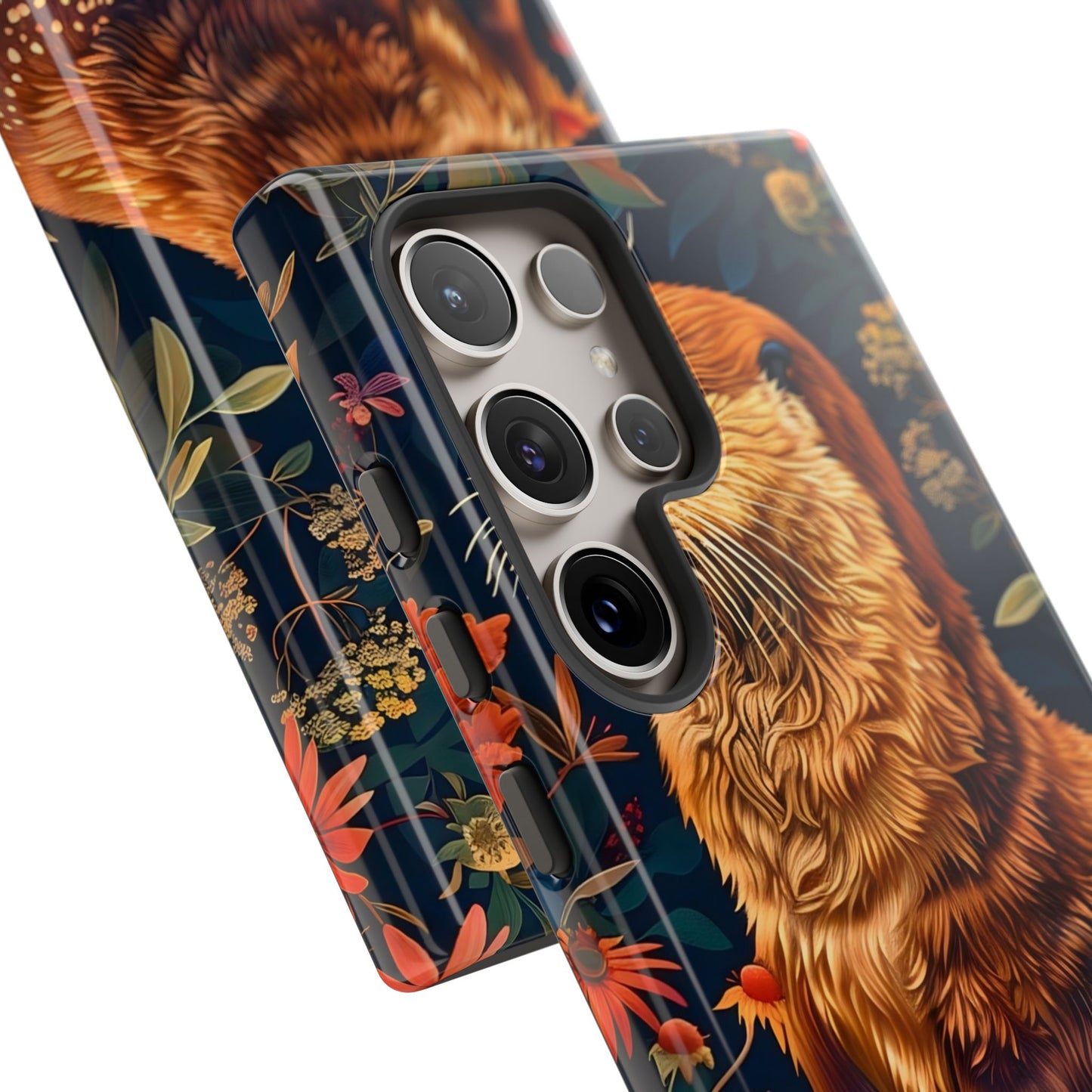 Otter Phone Case, Floral Otter Design, Tough Phone Cover, Nature Lover Gift, Cute Animal Accessories