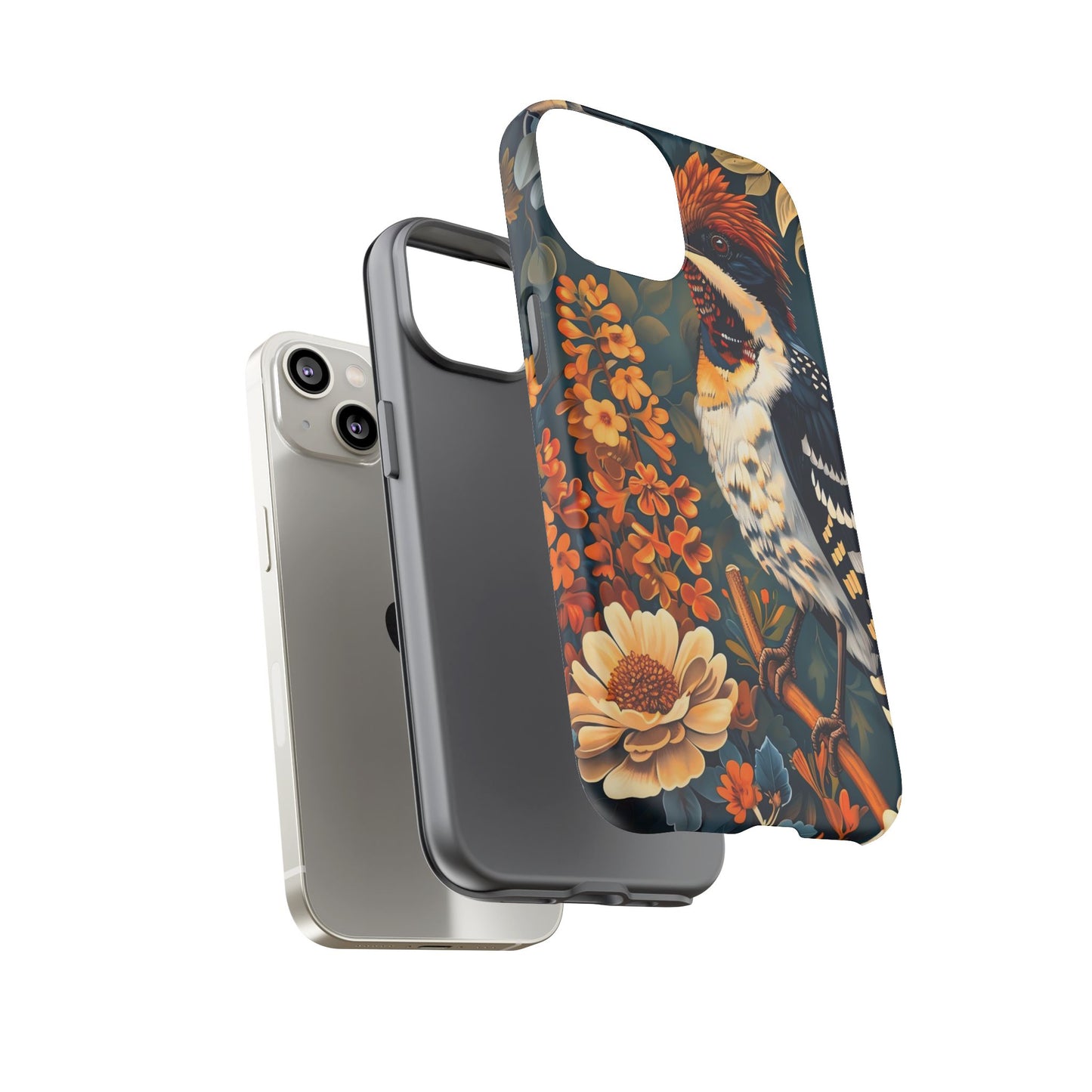Tough Cases: Floral Bird Phone Case, Vintage Style Cover, Nature Lover Gift, Botanical Design, Spring Inspire Fashion