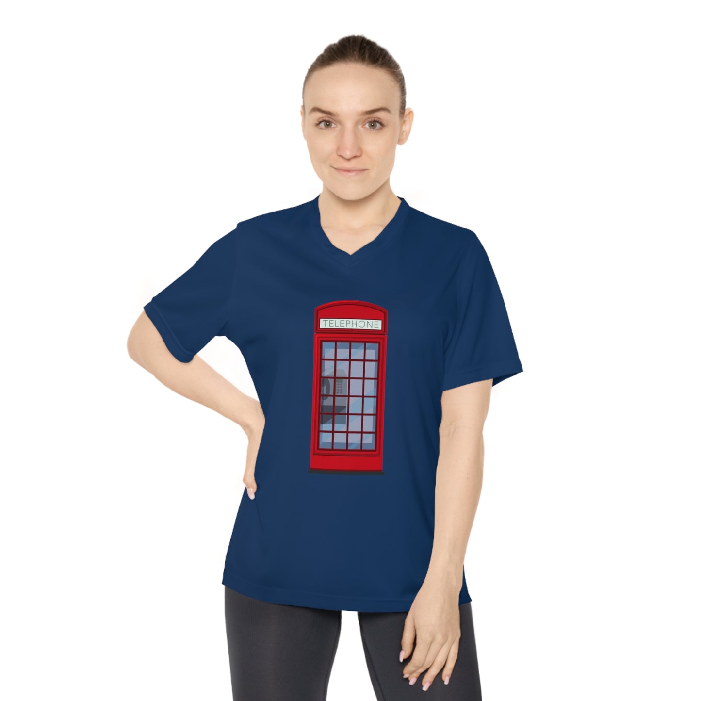 Women's Performance V-Neck T-Shirt - Iconic British Public Telephone - Classic Red Phone Box Design