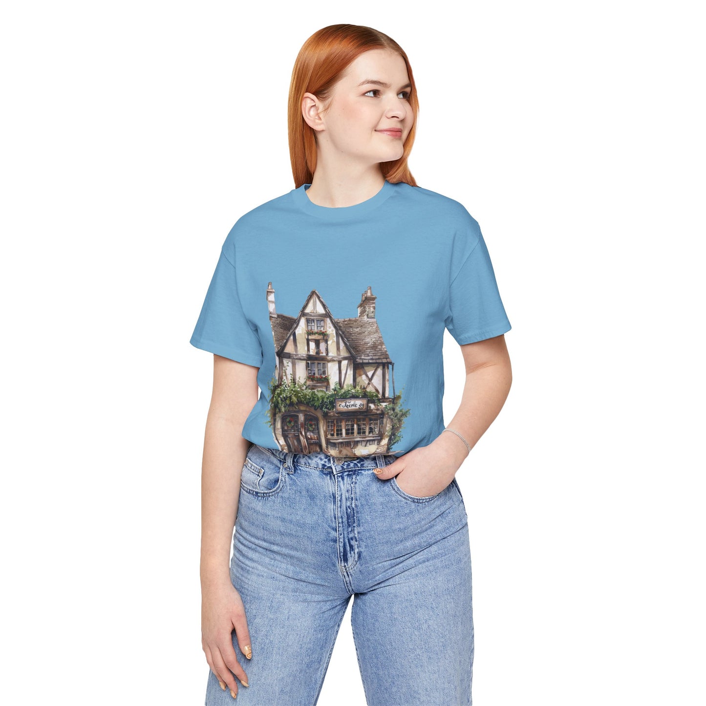 Unisex Jersey Short Sleeve Tee - Cottages & Cobblestones - A British Village Dream