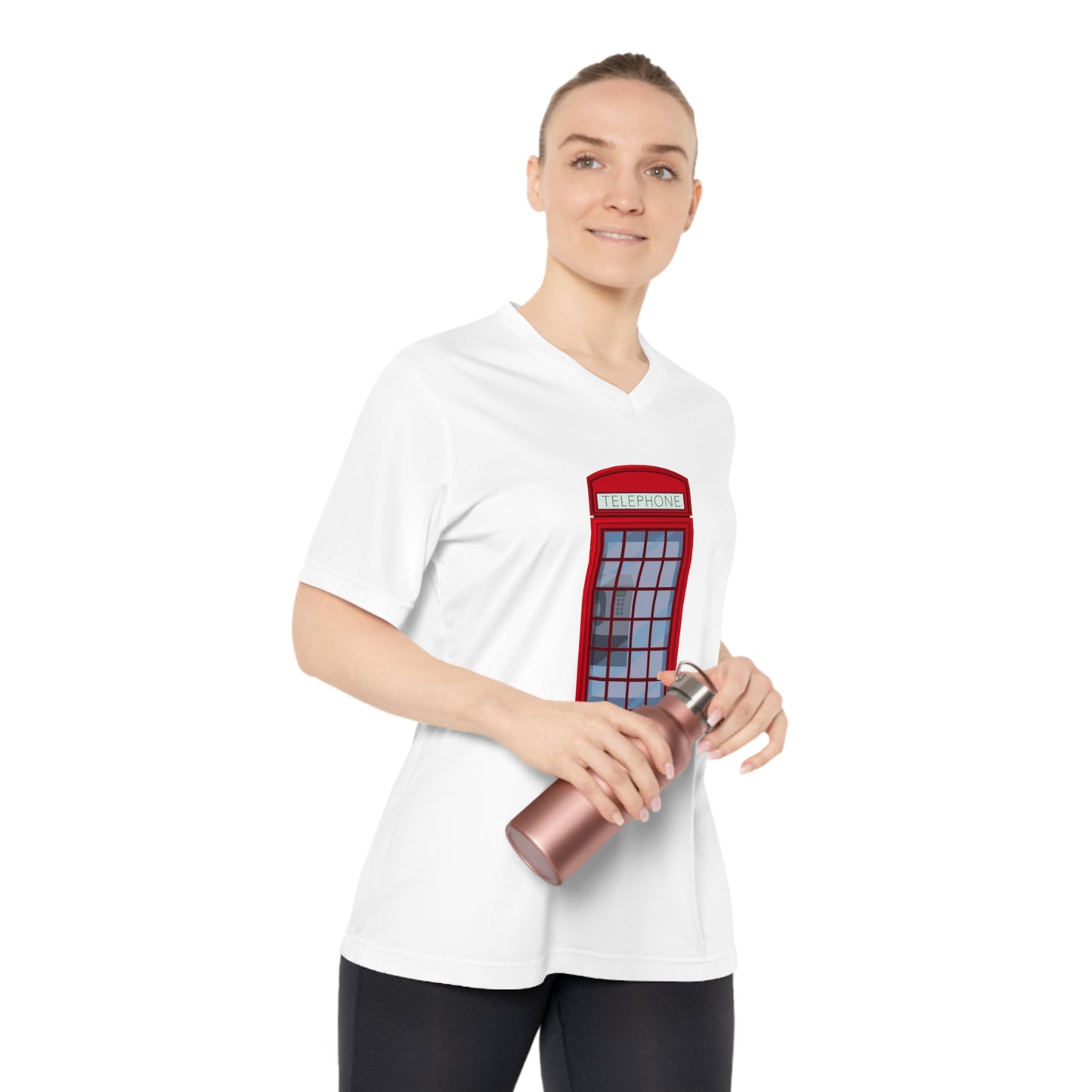 Women's Performance V-Neck T-Shirt - Iconic British Public Telephone - Classic Red Phone Box Design