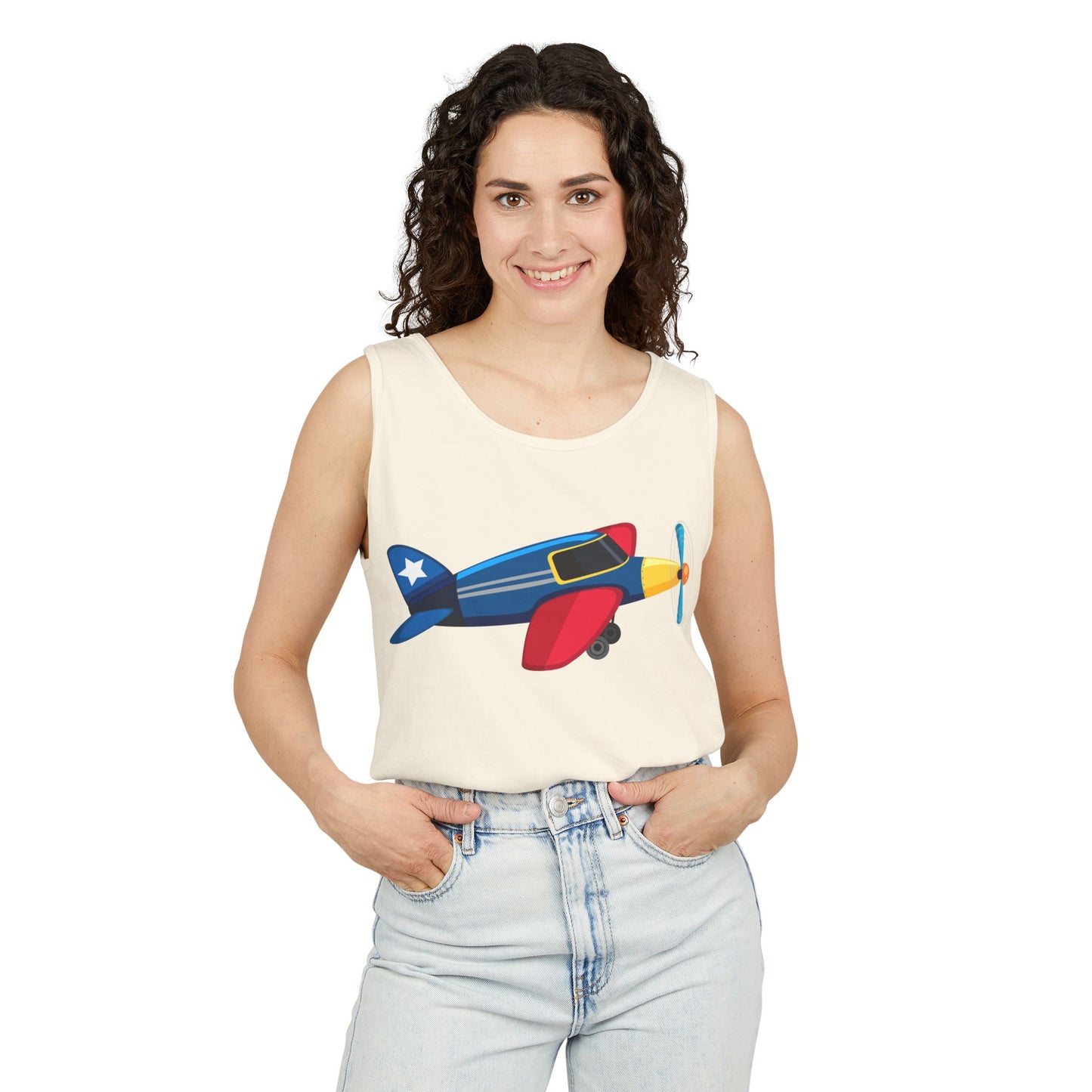 Unisex Garment-Dyed Tank Top - Vintage Airplane Illustration - Retro Aviation Design