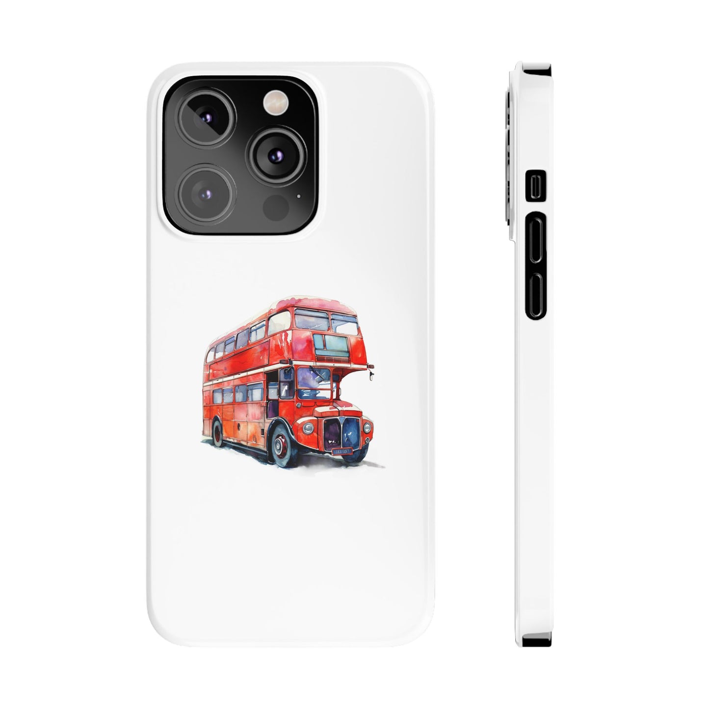 Vintage Double-Decker Bus Slim Phone Cases, Unique Bus Design, London Theme, Gift for Travelers, Phone Accessories, Holiday Gifts
