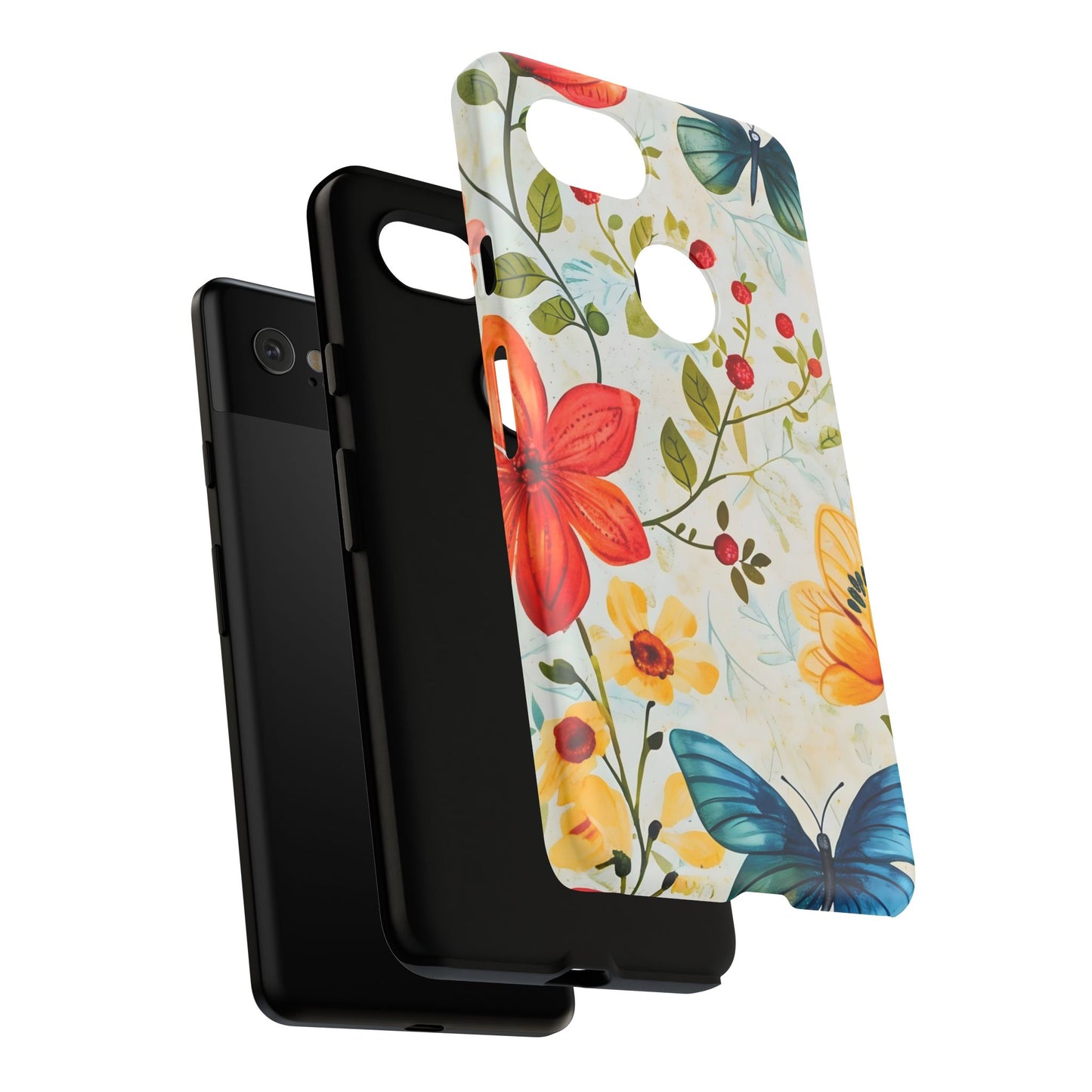 Floral Phone Case with Butterflies, Flower Design, Tough Phone Cover, Nature Lover Gift, Stylish Phone Accessory, Eco-Friendly