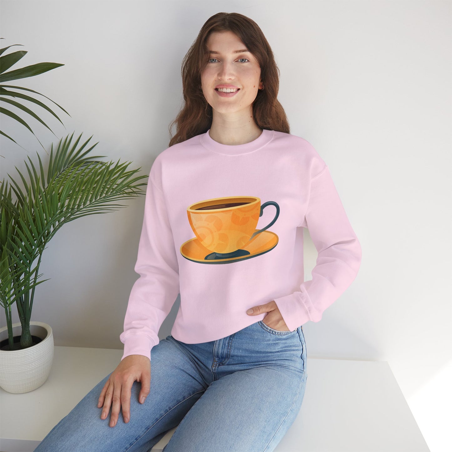 Unisex Heavy Blend™ Crewneck Sweatshirt - Elegant British Tea Cup - Classic Tea Time Style