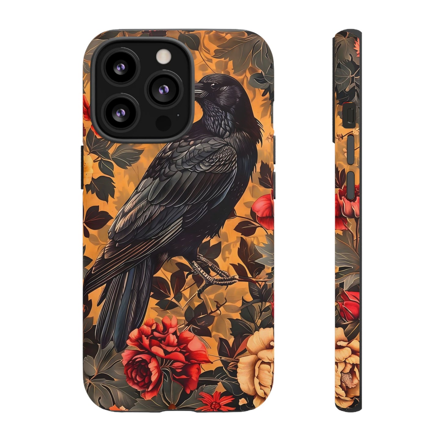 Raven Floral Phone Case - Tough Cases, Blackbird Decor, Gift for Nature Lovers, Bird Themed Accessories, Unique Phone Cover