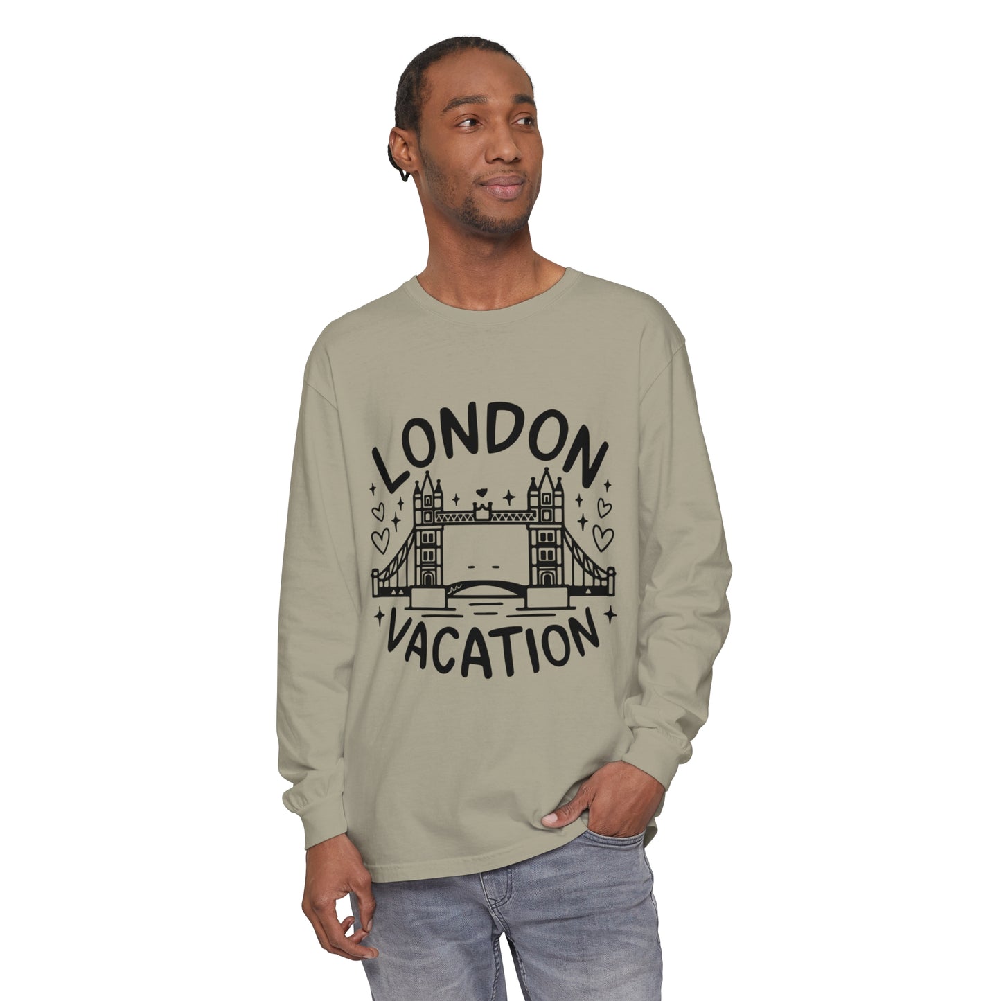 Unisex Garment-dyed Long Sleeve T-Shirt - London's Peaceful Vacation