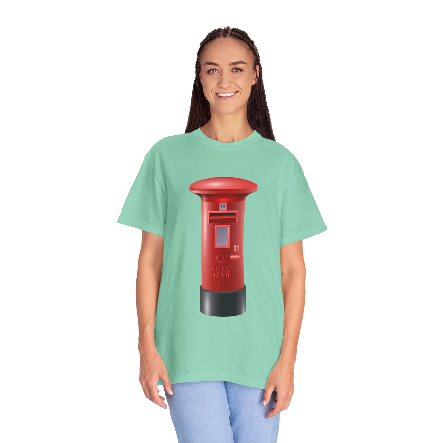 Unisex Garment-Dyed T-shirt - Classic UK Royal Mailbox Design - British Postbox Icon