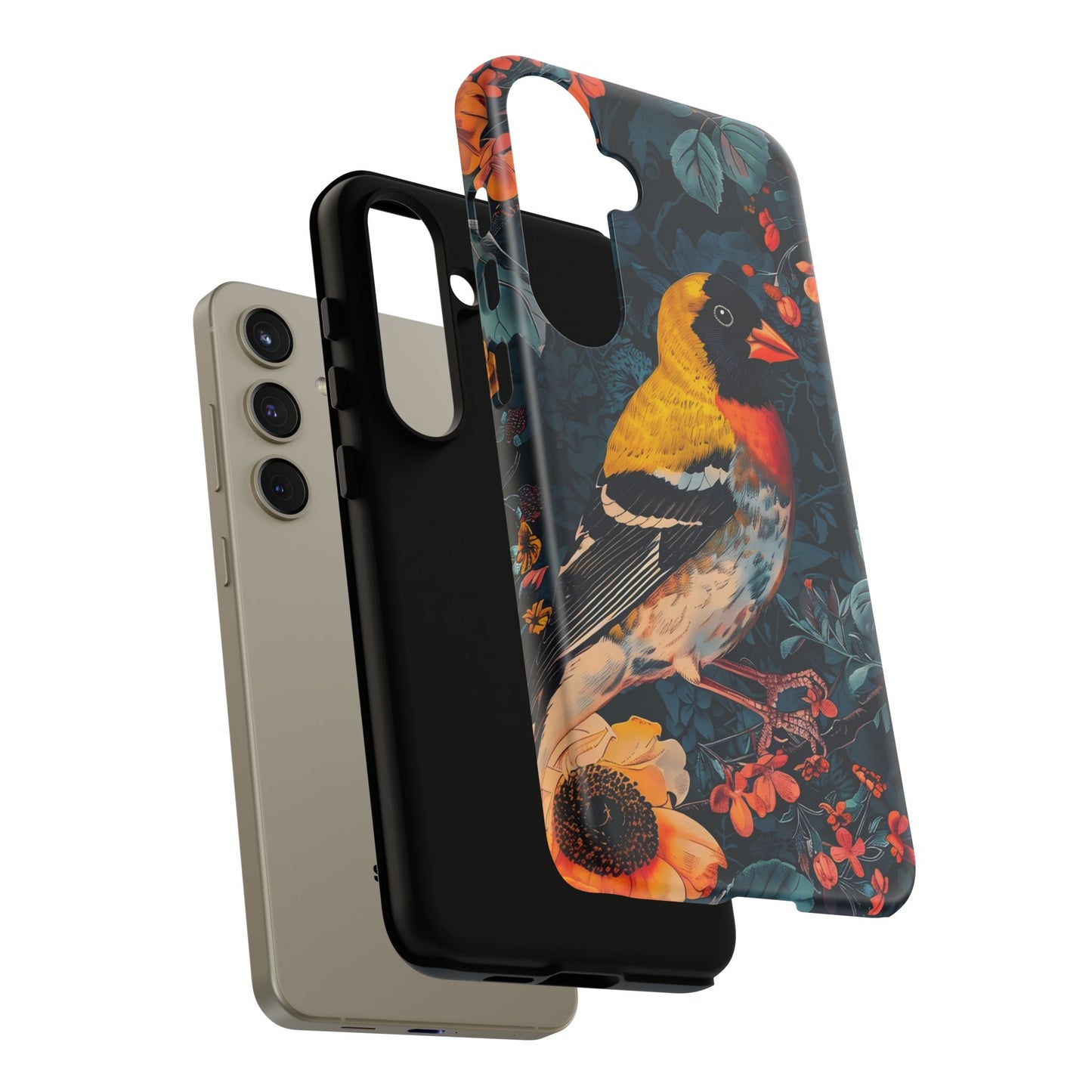 Colorful Bird Phone Case, Floral Phone Cover, Tough Phone Protector, Nature Lover Gift, Botanical Case, Unique Mobile Accessory