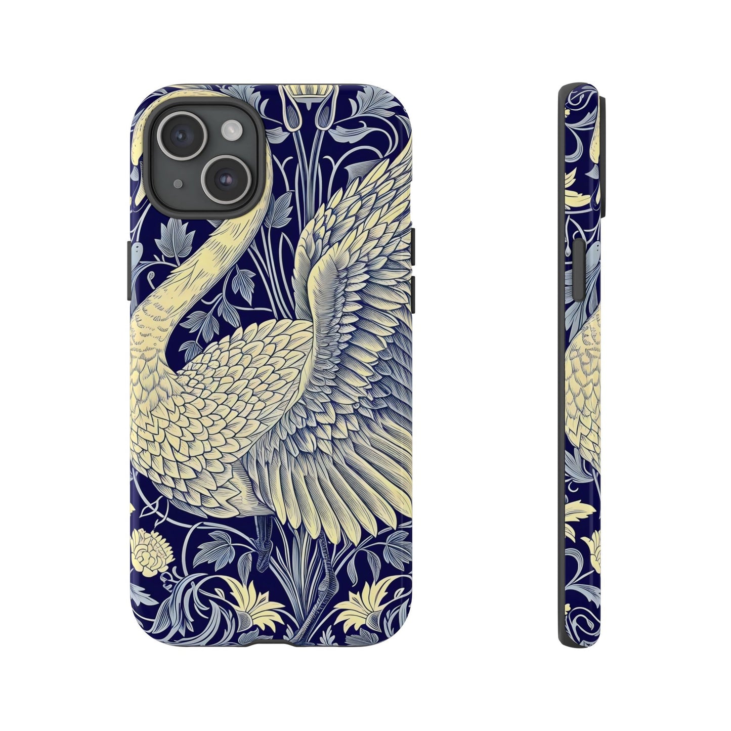 Elegant Swan Phone Case, Floral Design, Tough Cases for Gift, Stylish Protection, Unique Phone Accessory, Modern Floral Art