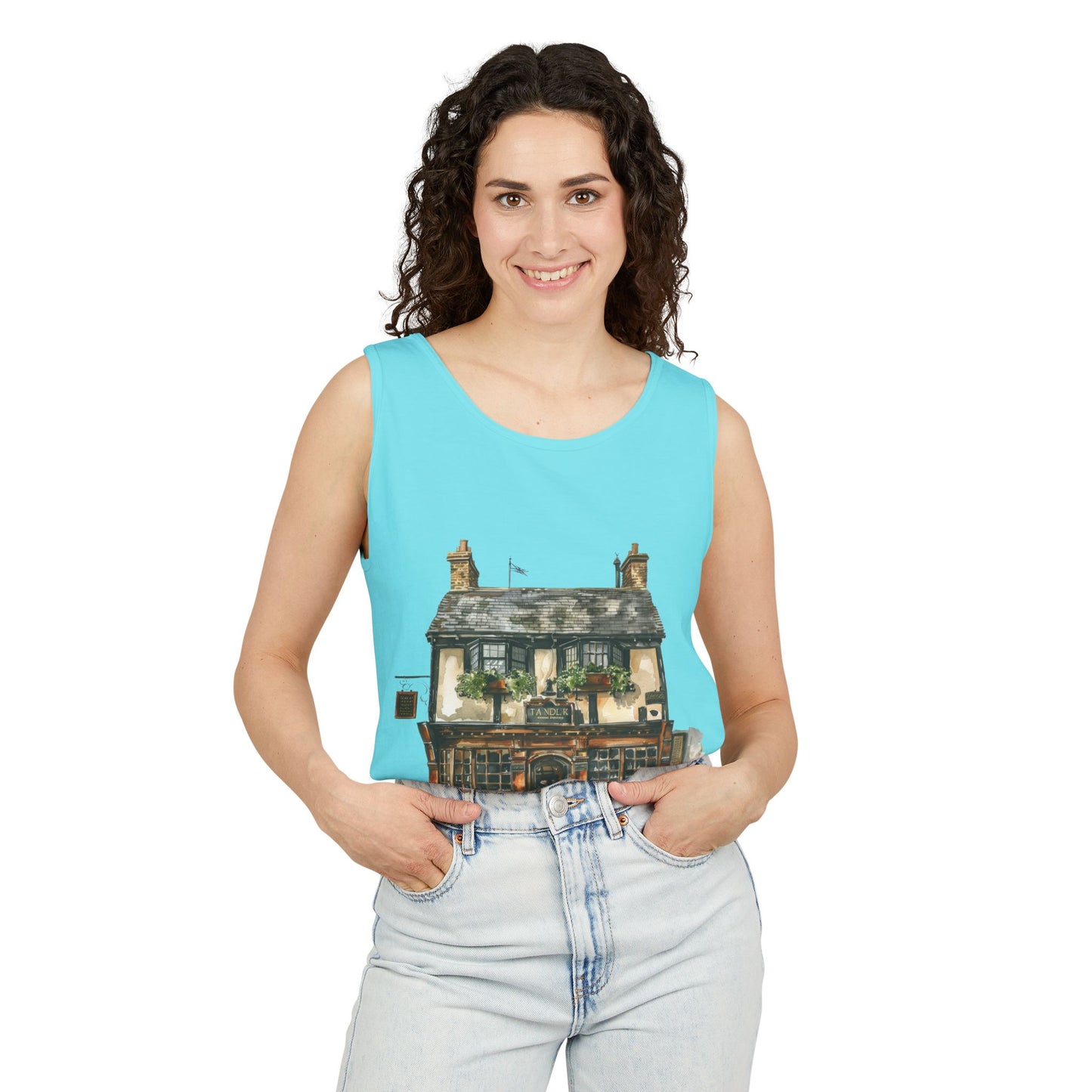 Unisex Garment-Dyed Tank Top - Charming British House - Classic Design and Warmth