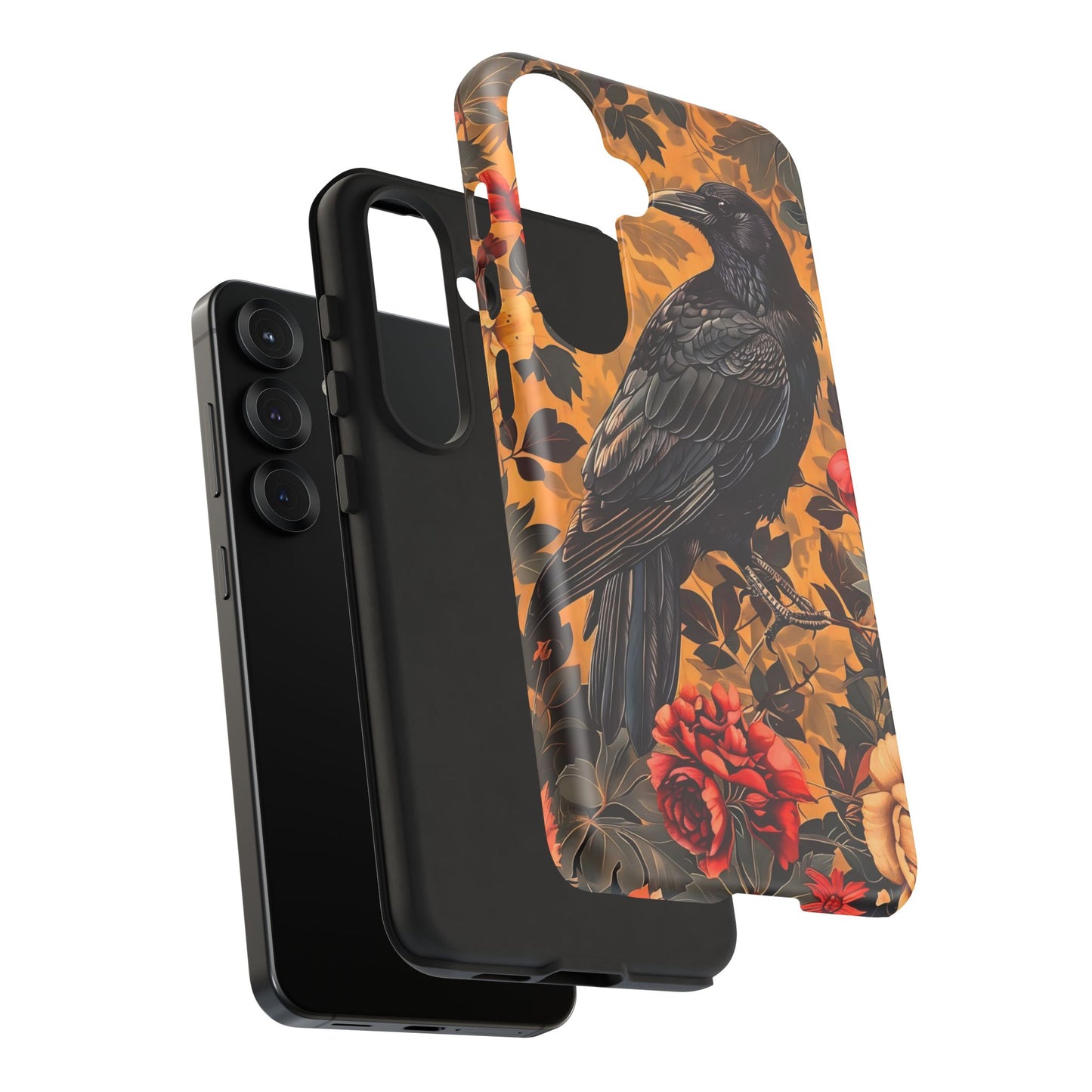 Raven Floral Phone Case - Tough Cases, Blackbird Decor, Gift for Nature Lovers, Bird Themed Accessories, Unique Phone Cover