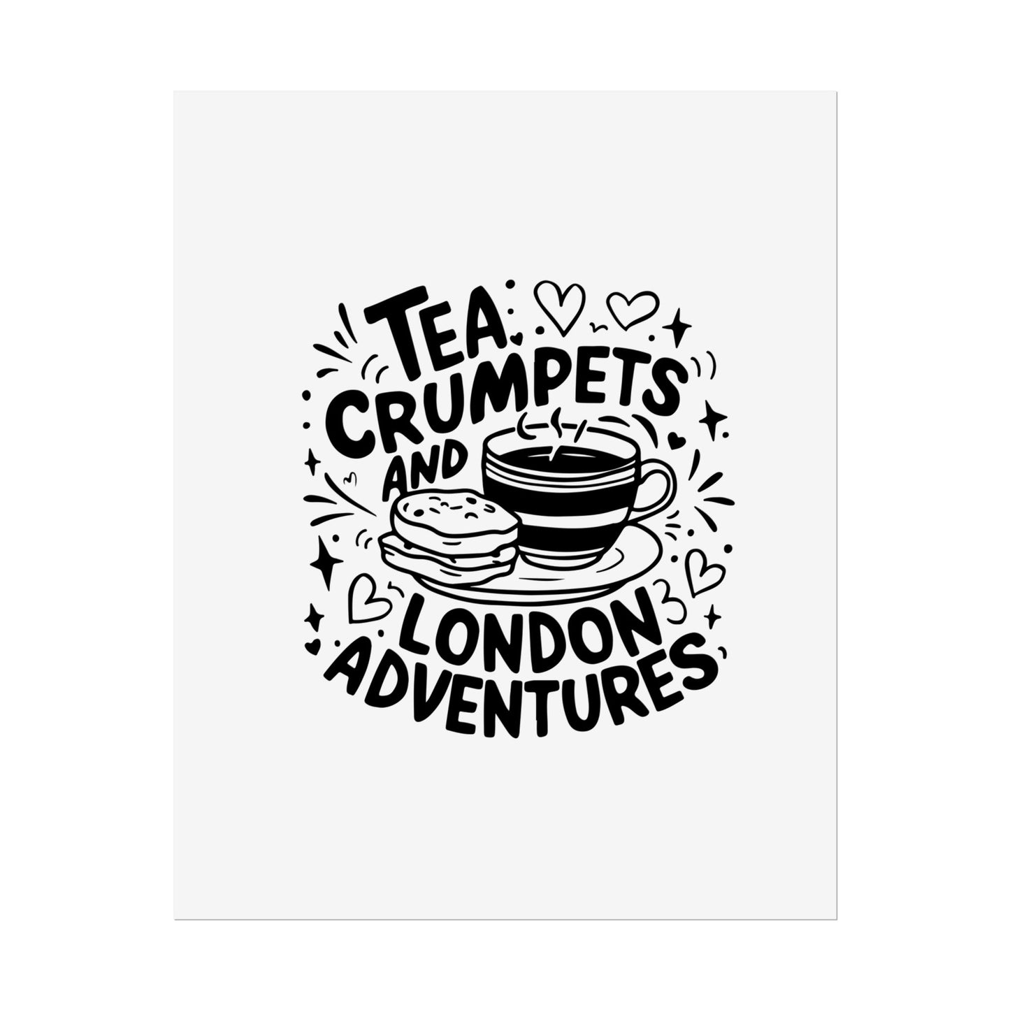 London Adventure Tea Crumpet Rolled Poster, Cute Wall Art, Gift for Tea Lovers, Home Decor, Travel Enthusiasts