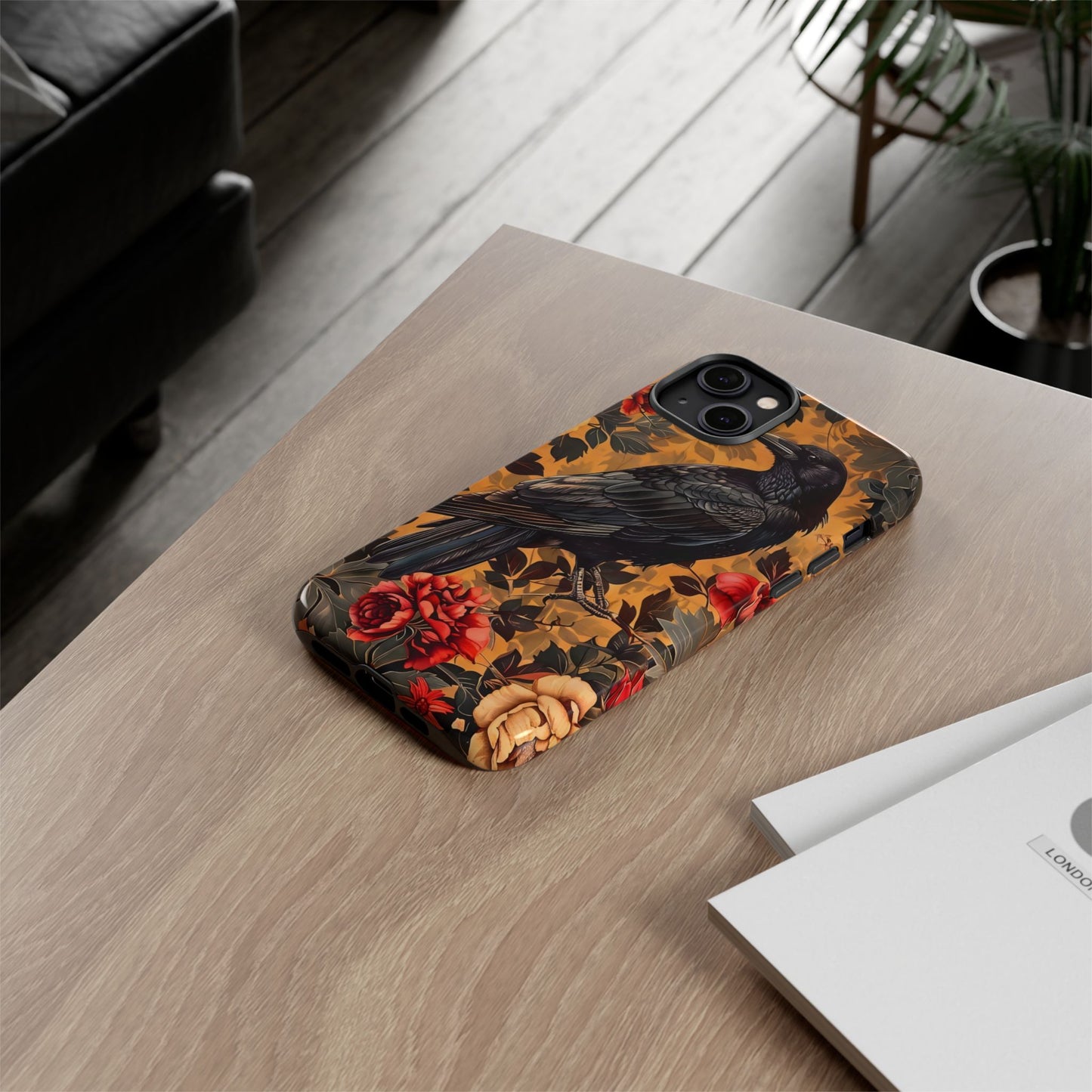 Raven Floral Phone Case - Tough Cases, Blackbird Decor, Gift for Nature Lovers, Bird Themed Accessories, Unique Phone Cover