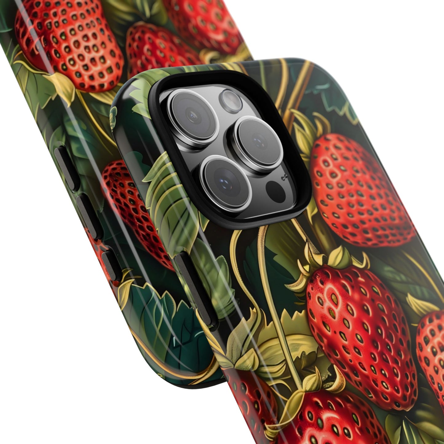 Strawberry Phone Case, Tough Berry Case, Floral Phone Cover, Cute Smartphone Shell, Nature-Inspired Gift