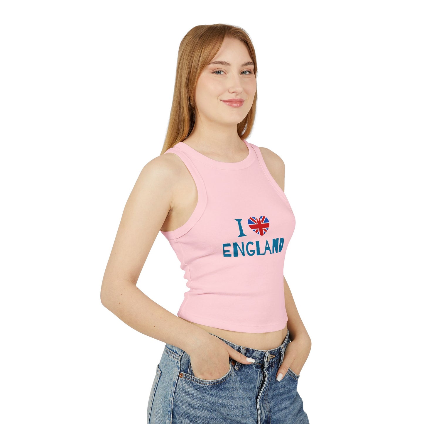 Women's Micro Rib Racer Tank Top - I Love England - Union Jack Heart Design