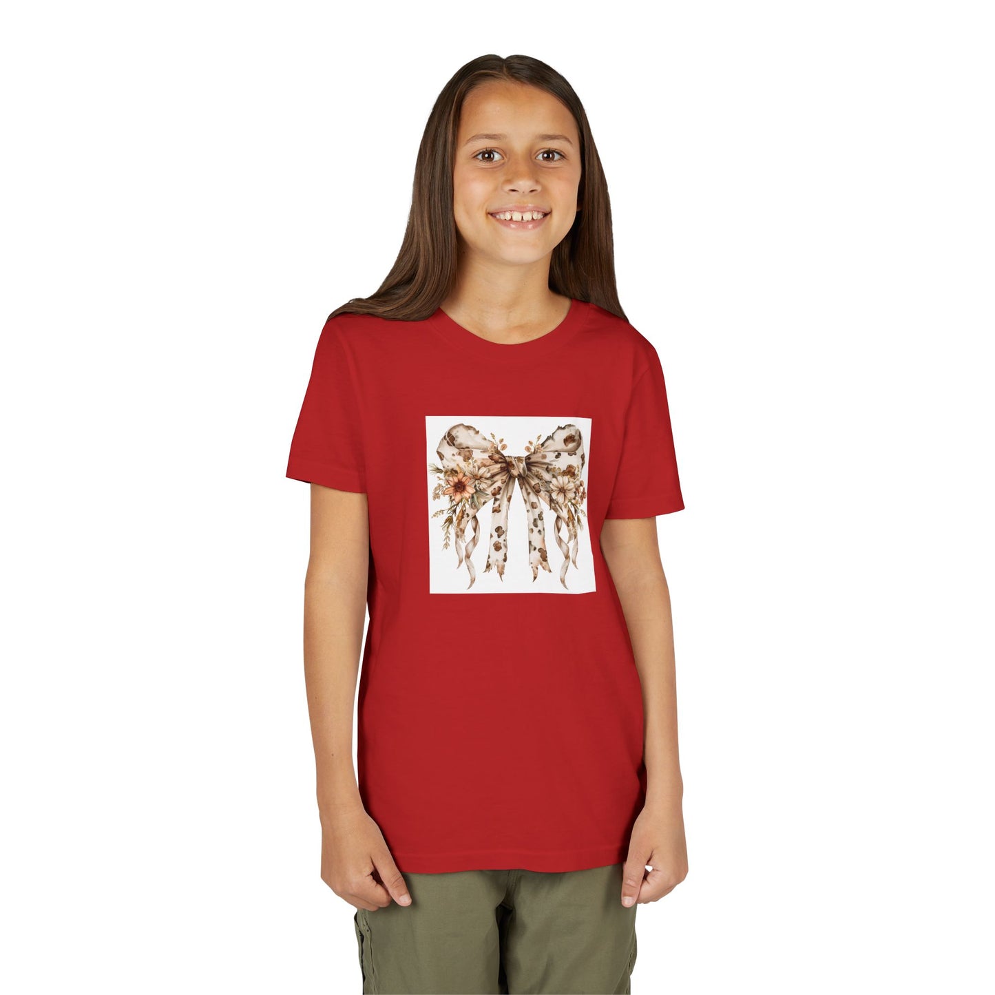 Youth Short Sleeve Tee - Farmhouse Floral Bow with Cow Print Design - Cute and Comfy Kids' Shirt