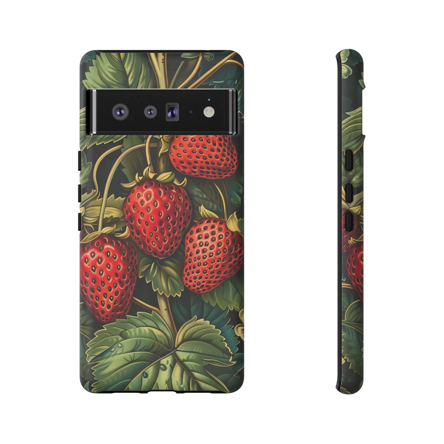 Strawberry Phone Case, Tough Berry Case, Floral Phone Cover, Cute Smartphone Shell, Nature-Inspired Gift
