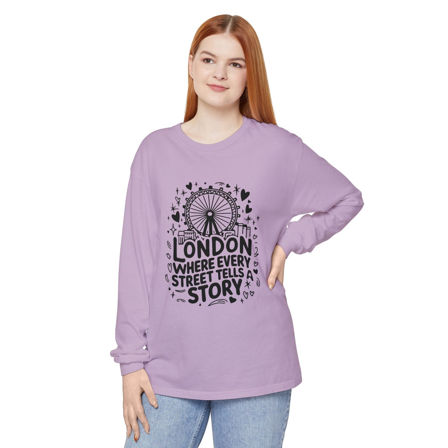 Unisex Garment-dyed Long Sleeve T-Shirt - London's story telling streets