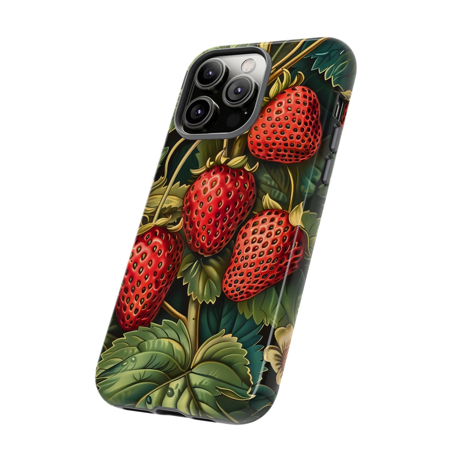 Strawberry Phone Case, Tough Berry Case, Floral Phone Cover, Cute Smartphone Shell, Nature-Inspired Gift