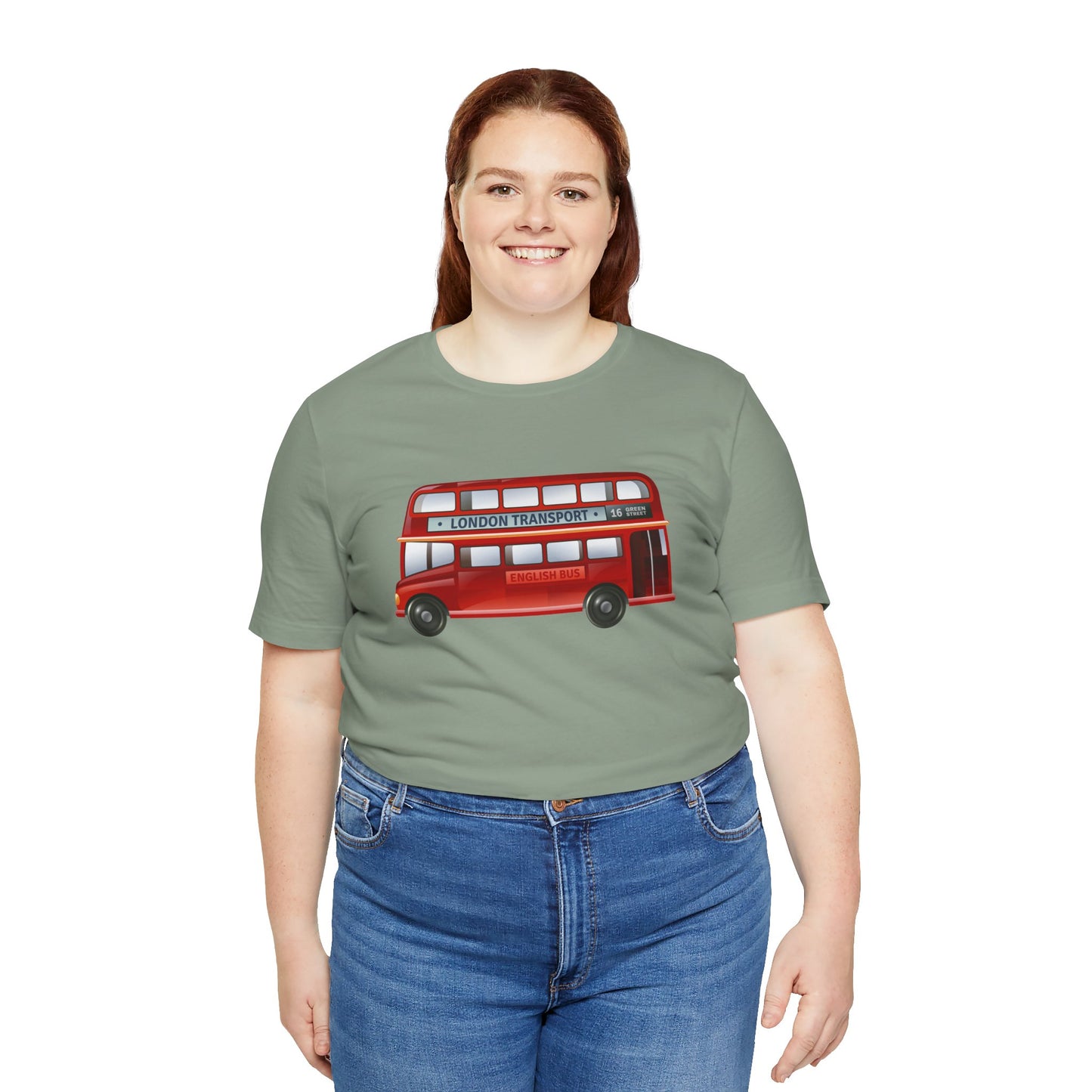 Unisex Jersey Short Sleeve Tee - London Transport English Bus - Iconic Red Double-Decker