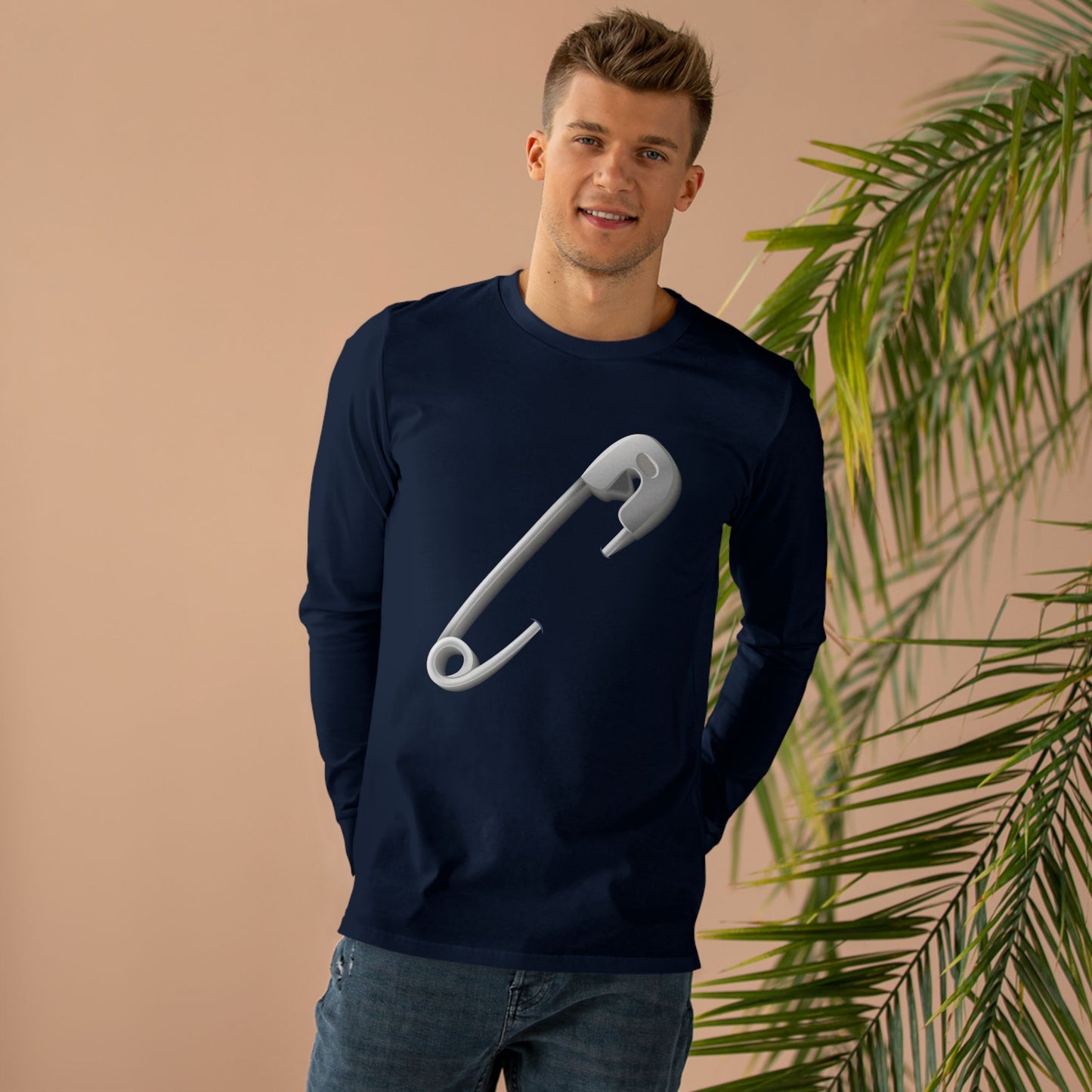 Men’s Base Longsleeve Tee - Minimalist Safety Pin Design
